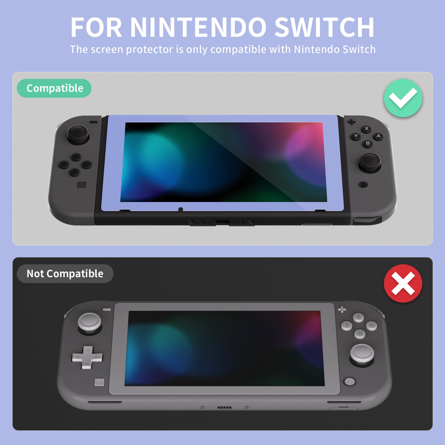 2 Pack Light Violet Border Transparent HD Clear Saver Protector Film, Tempered Glass Screen Protector for Nintendo Switch [Anti-Scratch, Anti-Fingerprint, Shatterproof, Bubble-Free] - NSPJ0705 playvital