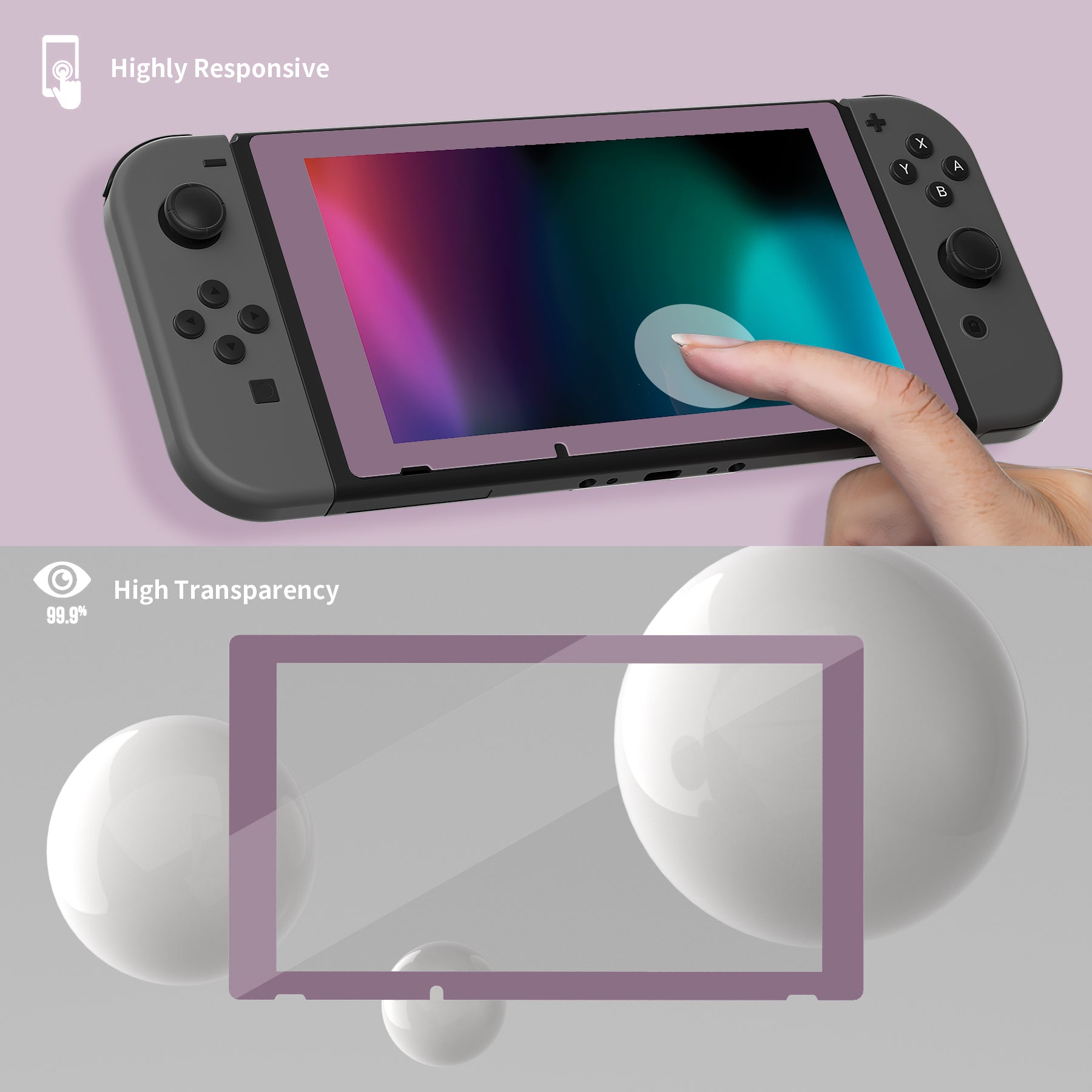 2 Pack Antique Dark Grayish Violet Transparent HD Clear Saver Protector Film, Tempered Glass Screen Protector for Nintendo Switch [Anti-Scratch, Anti-Fingerprint, Shatterproof, Bubble-Free] - NSPJ0711 playvital