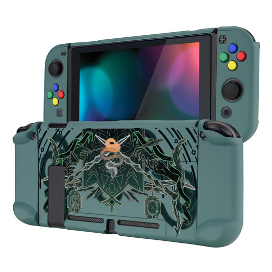 PlayVital Serpent Totem Back Cover for NS Switch Console, NS Joycon Handheld Controller Separable Protector Hard Shell, Dockable Protective Case with Red ABXY Direction Button Caps - NTT122 PlayVital