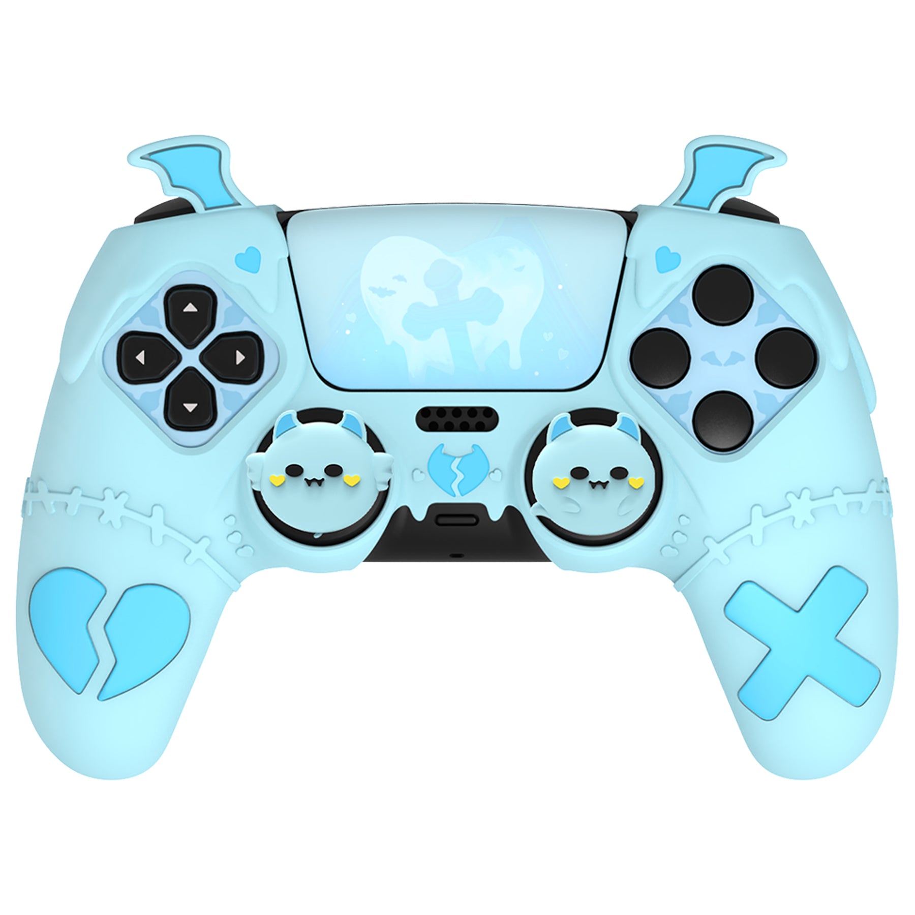 PlayVital Gothic Imp Series Cute Silicone Case with Thumb Grips and Stickers for PS5 Controller, Compatible with PS5 Official Charging Dock - Blue - GTKPFP003 PlayVital