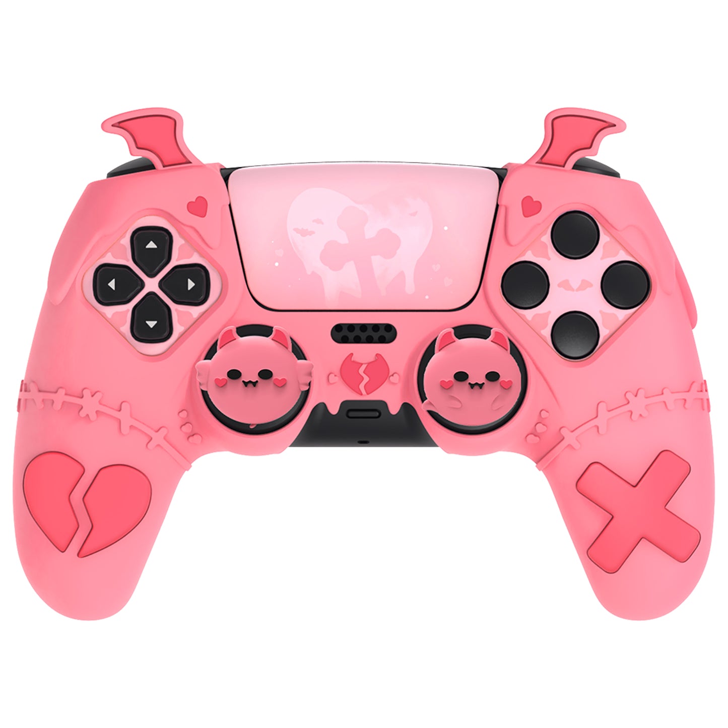 PlayVital Gothic Imp Series Cute Silicone Case with Thumb Grips and Stickers for PS5 Controller, Compatible with PS5 Official Charging Dock - Pink - GTKPFP004 PlayVital