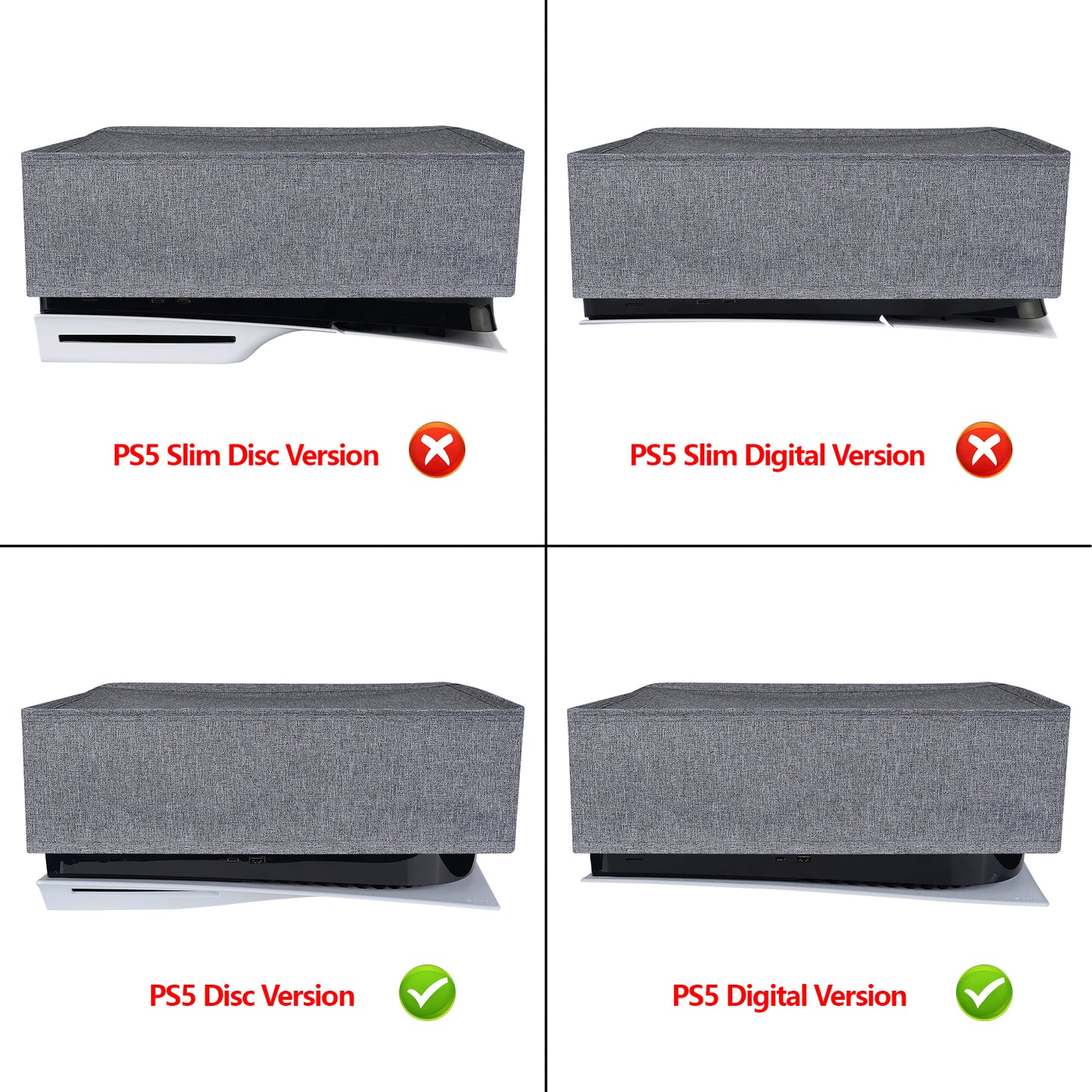 PlayVital Gray Nylon Horizontal Dust Cover, Soft Neat Lining Dust Guard for PS5 Console, Anti Scratch Waterproof Cover Sleeve for PS5 Console Digital Edition & Disc Edition - PFPJ083 PlayVital
