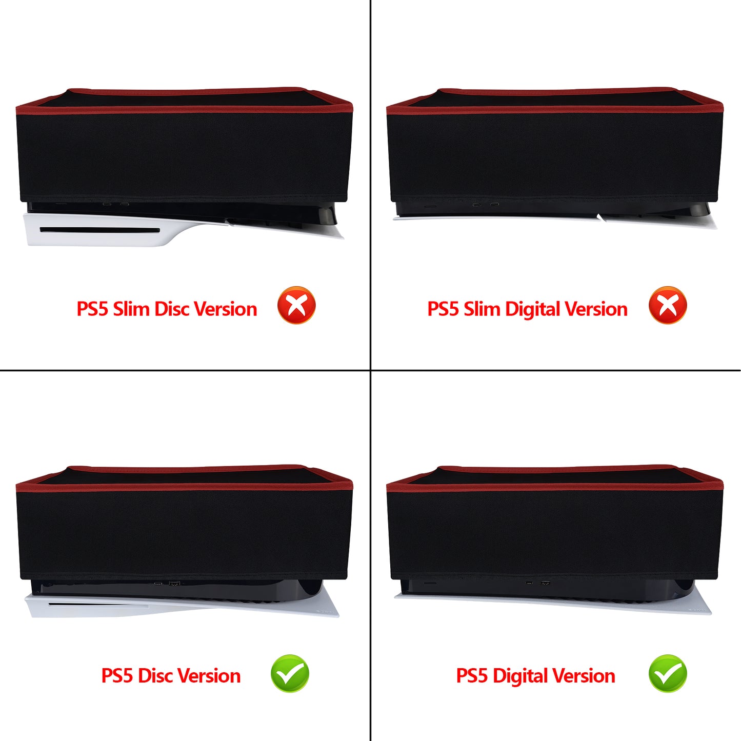 PlayVital Red Trim Nylon Horizontal Dust Cover, Soft Neat Lining Dust Guard for PS5 Console, Anti Scratch Waterproof Cover Sleeve for PS5 Console Digital Edition & Disc Edition - PFPJ085 PlayVital