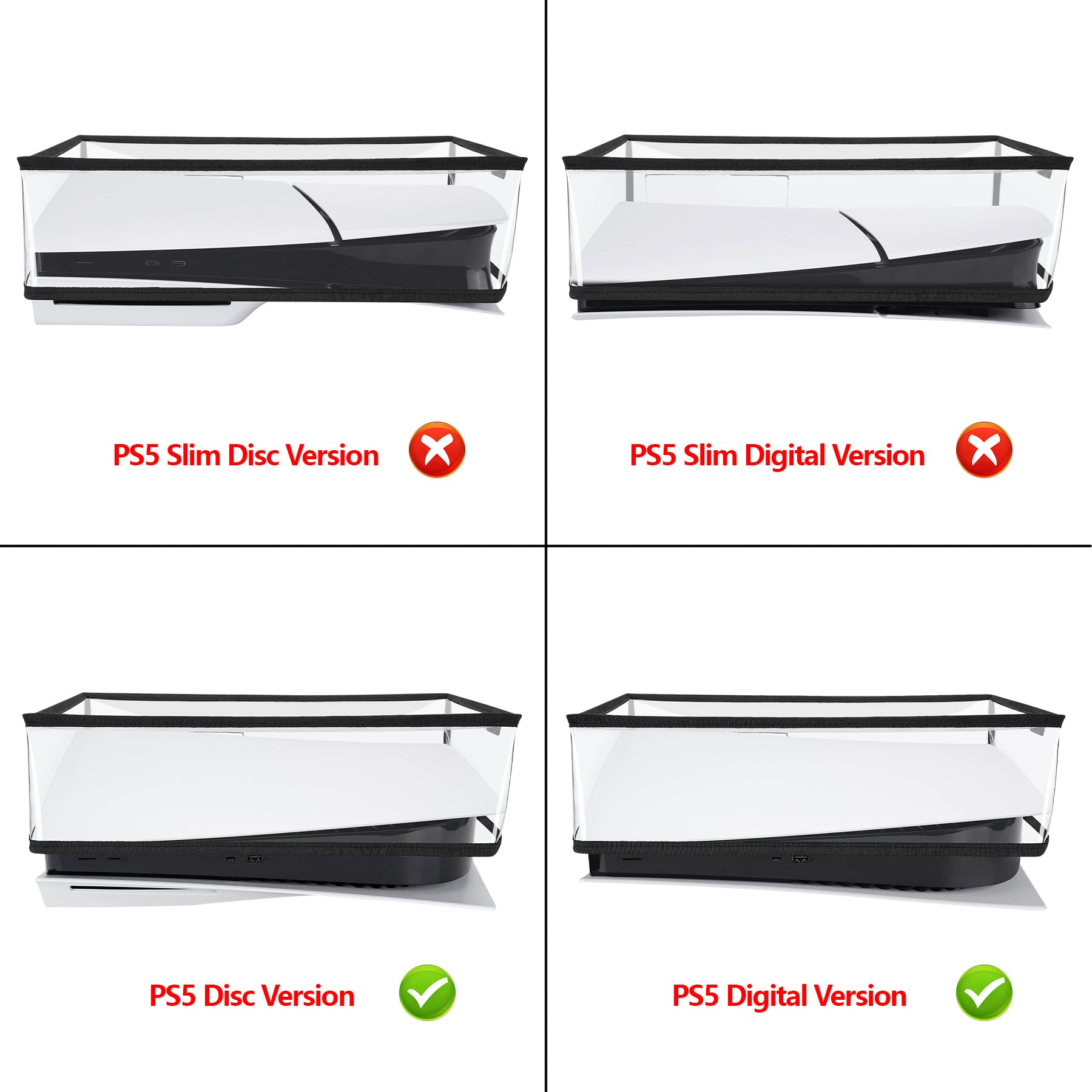 PlayVital Transparent Nylon Horizontal PS5 Dust Cover, Soft Neat Lining Dust Guard for PS5 Console, Anti Scratch Waterproof Cover Sleeve for PS5 Console Digital Edition & Regular Edition - PFPJ116 PlayVital