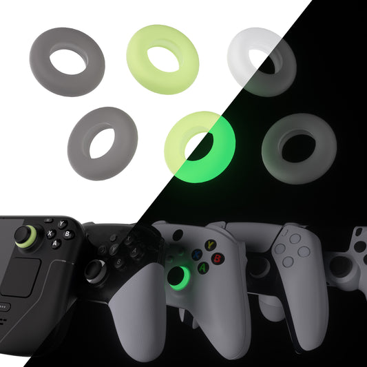 PlayVital 3 Pairs Aim Assist Target Motion Control Precision Rings for ps5, for ps4, for Xbox Series X/S, Xbox One, Xbox 360, for Switch Pro Controller, for Steam Deck - Clear Black & White & Glow in Dark Green - PFPJ118 PlayVital