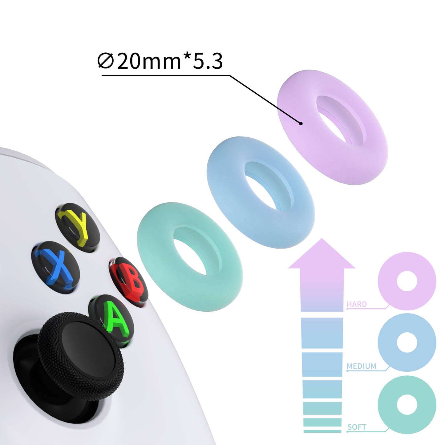 PlayVital 5 Pairs Aim Assist Target Motion Control Precision Rings for ps5, for ps4, for Xbox Series X/S, Xbox One, Xbox 360, for Switch Pro Controller, for Steam Deck - Purple & Green & Blue - PFPJ119 PlayVital