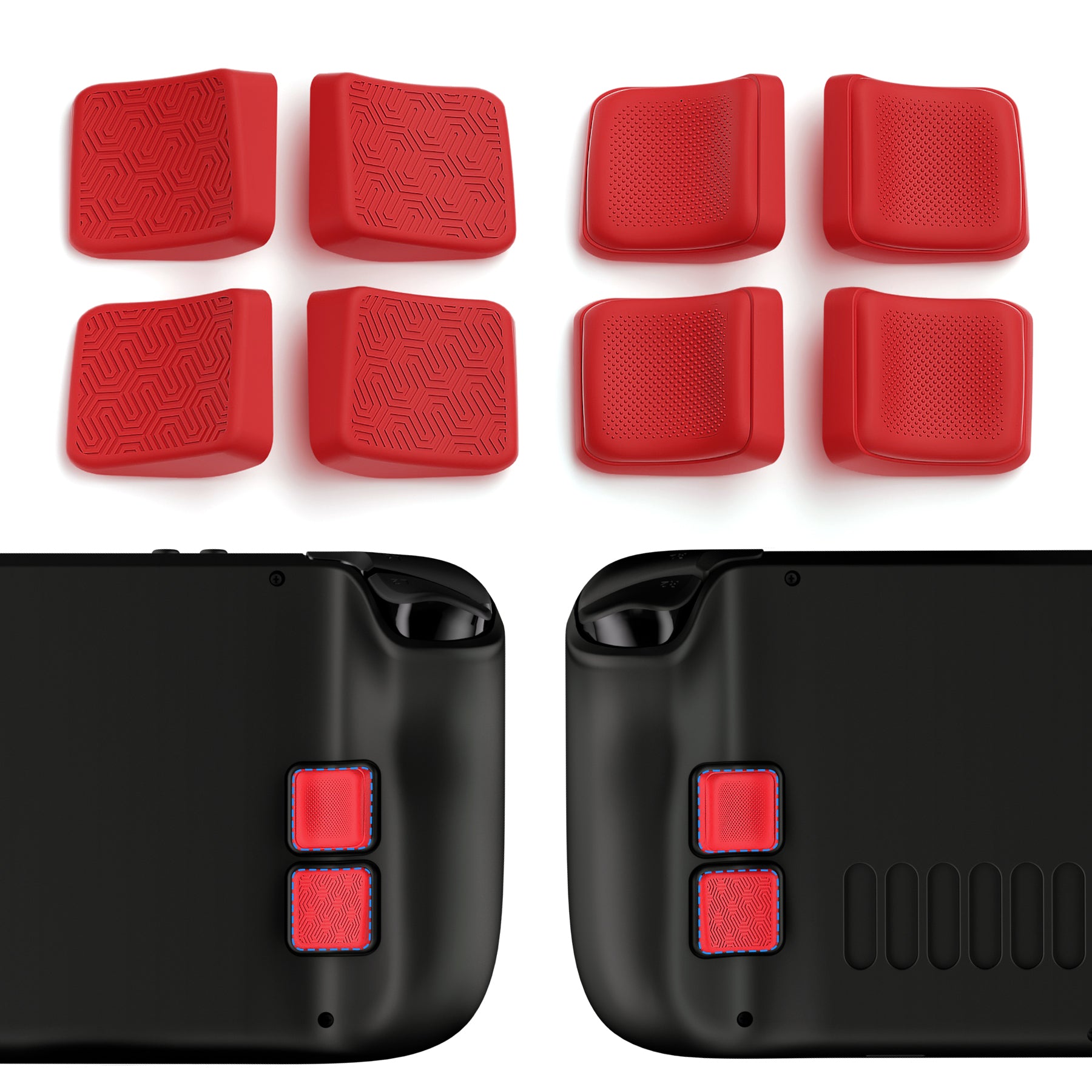 PlayVital Mix Version Back Button Enhancement Set for Steam Deck LCD, Grip Improvement Button Protection Kit for Steam Deck OLED - Streamlined & Studded Design - Red - PGSDM011 playvital