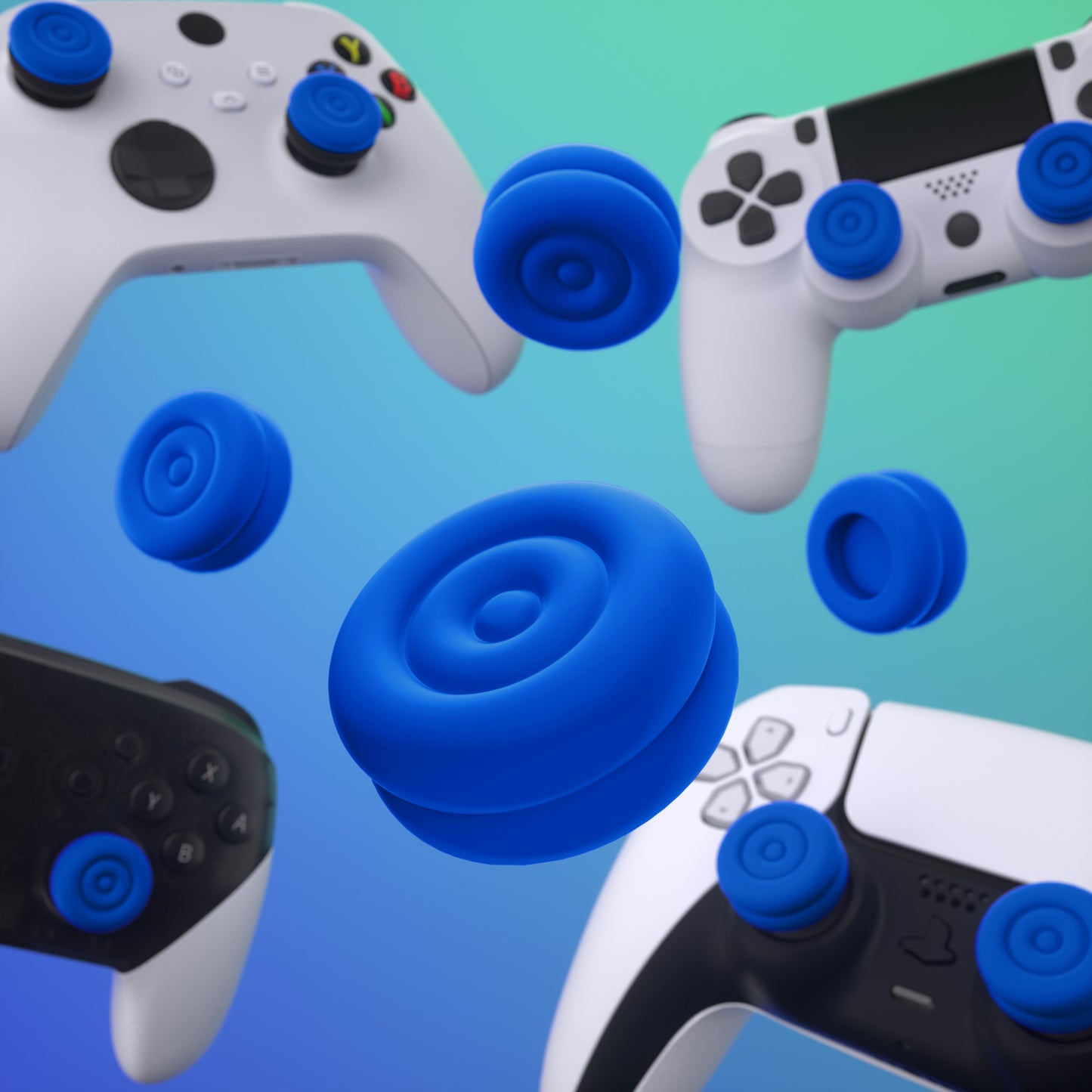 PlayVital Thumbs Cushion Caps Thumb Grips for ps5, for ps4, Thumbstick Grip Cover for Xbox Series X/S, Thumb Grip Caps for Xbox One, Elite Series 2, for Switch Pro Controller - Blue - PJM3024 PlayVital