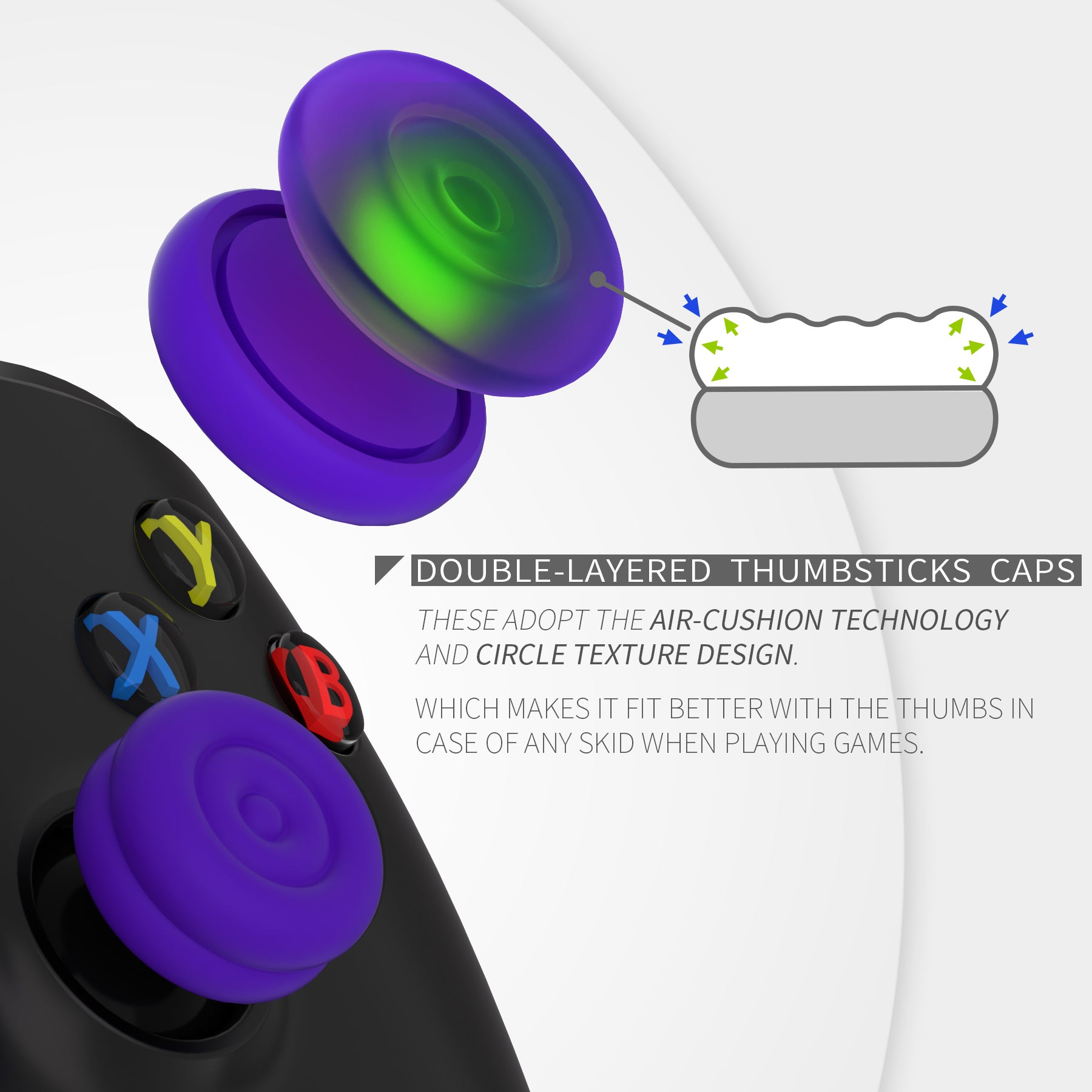 PlayVital Thumbs Cushion Caps Thumb Grips for ps5, for ps4, Thumbstick Grip Cover for Xbox Series X/S, Thumb Grip Caps for Xbox One, Elite Series 2, for Switch Pro Controller - Purple- PJM3025 PlayVital