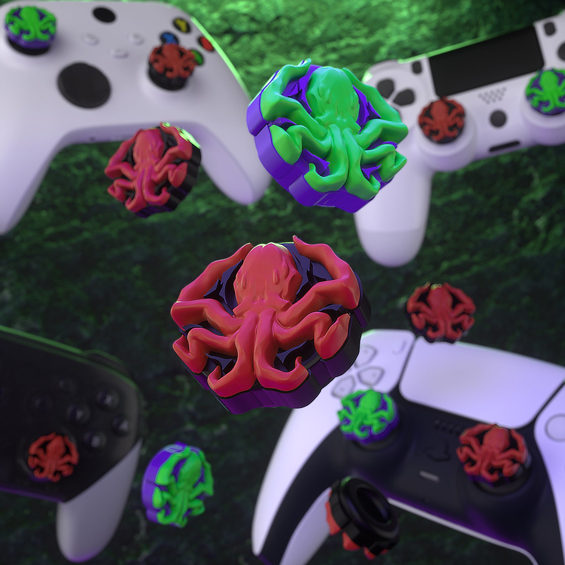 PlayVital Cute Thumb Grip Caps for ps5/4 Controller, Silicone Analog Stick Caps Cover for Xbox Series X/S, Thumbstick Caps for Switch Pro Controller - Cthulhu the Octopus - PJM3028 PlayVital