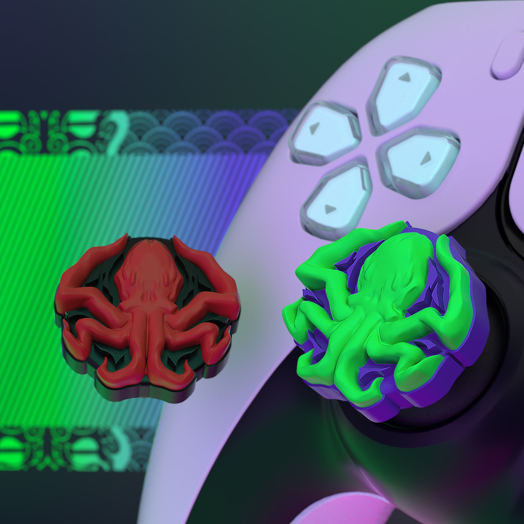 PlayVital Cute Thumb Grip Caps for ps5/4 Controller, Silicone Analog Stick Caps Cover for Xbox Series X/S, Thumbstick Caps for Switch Pro Controller - Cthulhu the Octopus - PJM3028 PlayVital