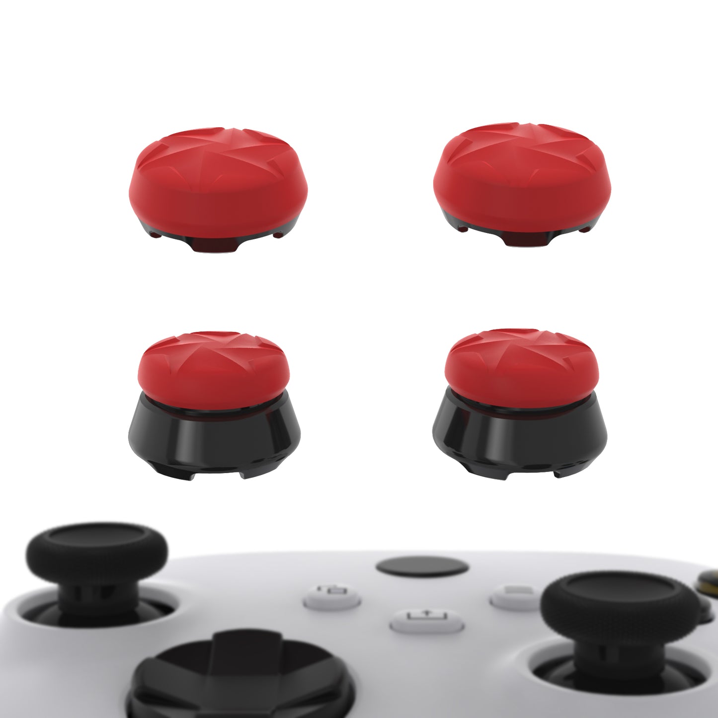 PlayVital Thumbs Pro HURRICANE Thumbstick Extender for Xbox Core Controller, for Xbox Series X/S Controller, Joystick Caps for Xbox One Controller - 2 High Raise & 2 Mid Raise Concave - Scarlet Red & Black - PJM5006 PlayVital