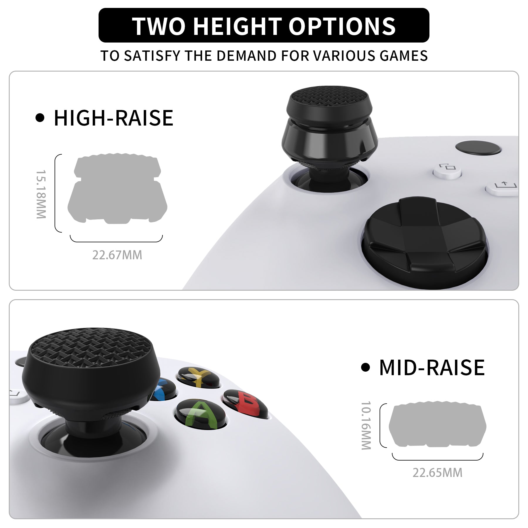 PlayVital Thumbs Pro ARMOR Thumbstick Extender for Xbox Core Controller, for Xbox Series X/S Controller, Joystick Caps Grip for Xbox One Controller - 2 High Raise and 2 Mid Raise Dome - Black - PJM5009 PlayVital
