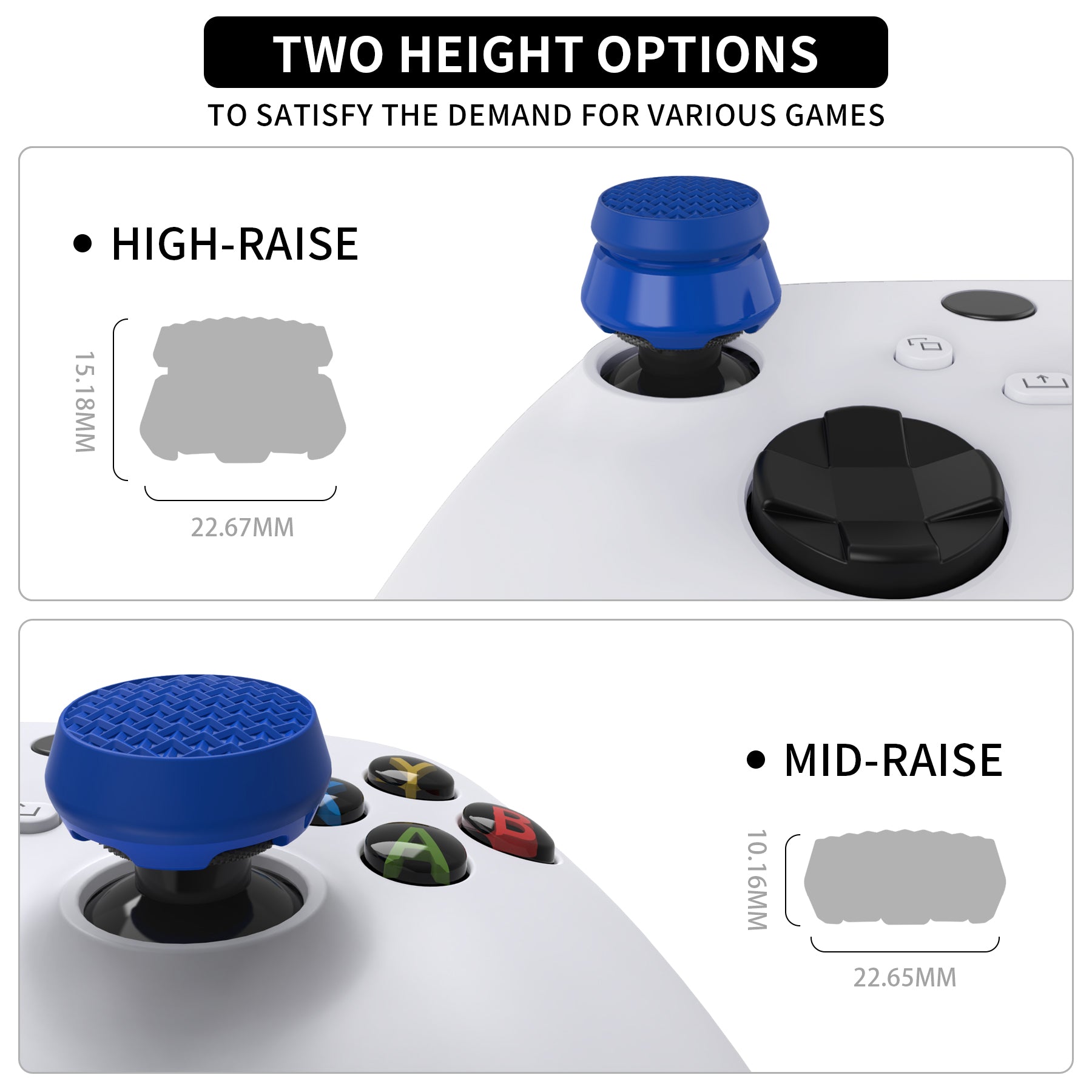 PlayVital Thumbs Pro ARMOR Thumbstick Extender for Xbox Core Controller, for Xbox Series X/S Controller, Joystick Caps Grip for Xbox One Controller - 2 High Raise and 2 Mid Raise Dome - Blue - PJM5011 PlayVital