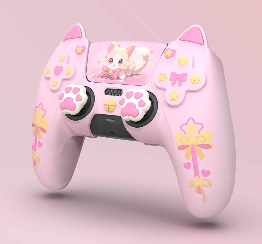 PlayVital Sweetheart Kitty Series Silicone Cover with Cat Paw Thumb Grips for PS5 Controller, Compatible with PS5 Charging Dock - Pink - LRRPFP001 PlayVital