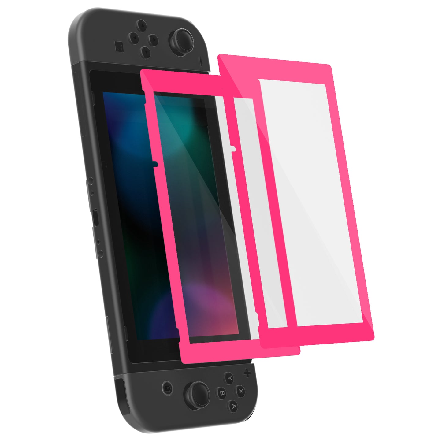 PlayVital 2 Pack Transparent HD Clear Saver Protector Film, Tempered Glass Screen Protector for Nintendo Switch - Bright Pink Border