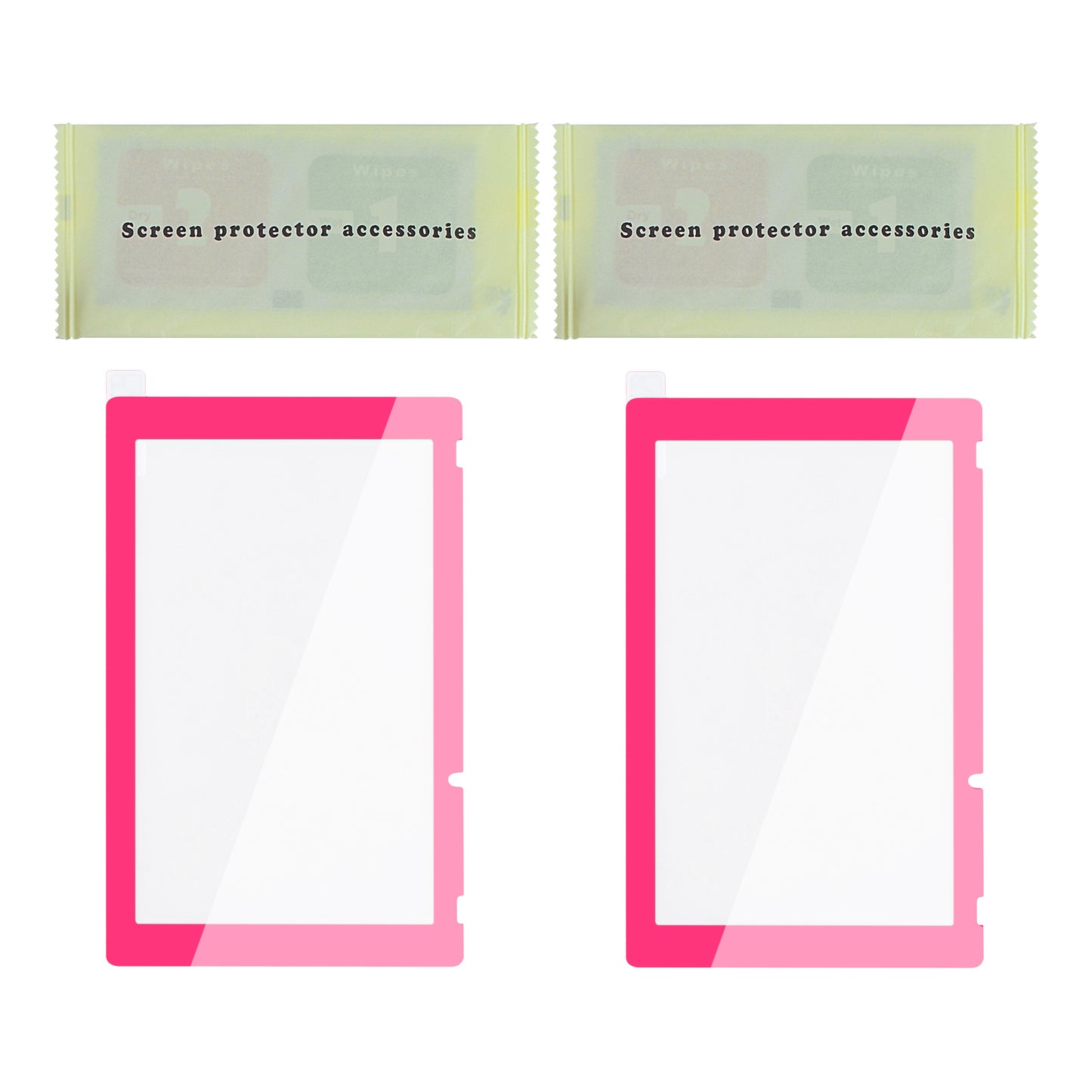 PlayVital 2 Pack Transparent HD Clear Saver Protector Film, Tempered Glass Screen Protector for Nintendo Switch - Bright Pink Border