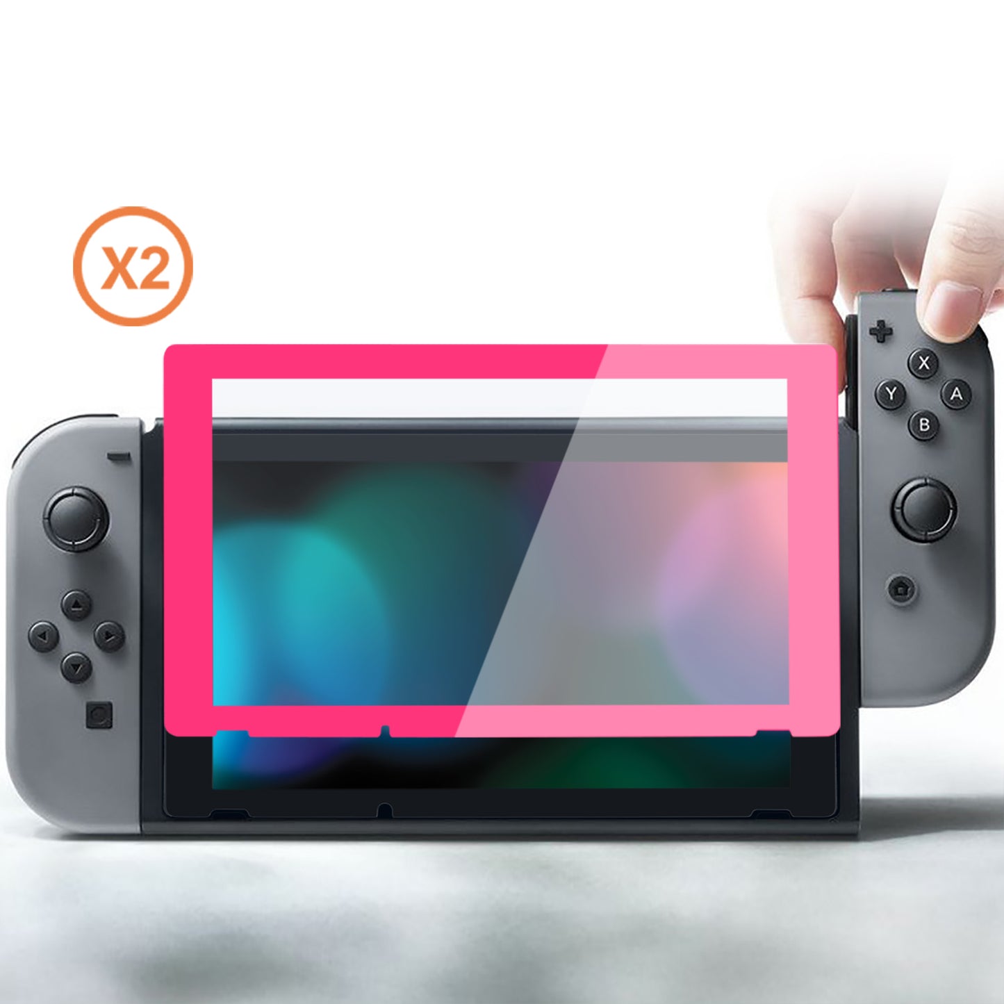 PlayVital 2 Pack Transparent HD Clear Saver Protector Film, Tempered Glass Screen Protector for Nintendo Switch - Bright Pink Border