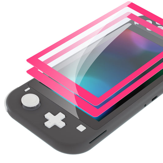 PlayVital 2 Pack Transparent HD Clear Saver Protector Film, Tempered Glass Screen Protector for Nintendo Switch Lite - Bright Pink