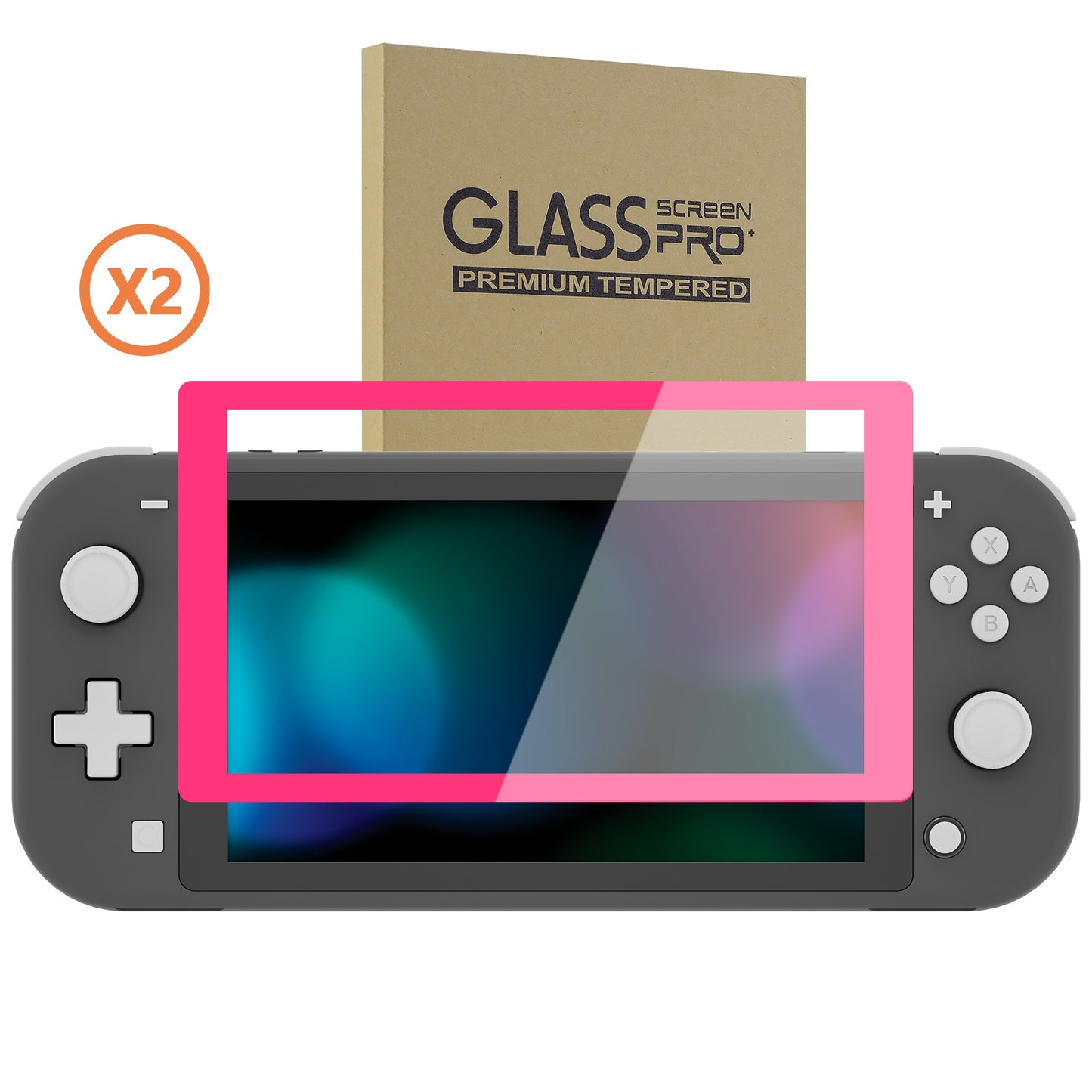 PlayVital 2 Pack Transparent HD Clear Saver Protector Film, Tempered Glass Screen Protector for Nintendo Switch Lite - Bright Pink