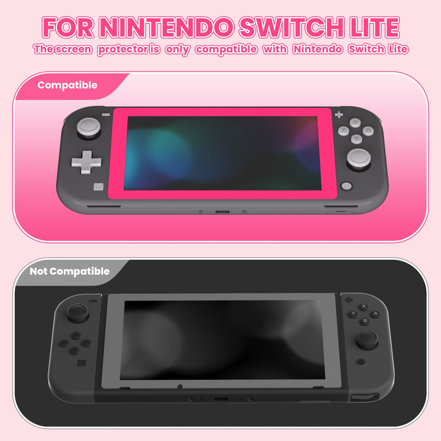 PlayVital 2 Pack Transparent HD Clear Saver Protector Film, Tempered Glass Screen Protector for Nintendo Switch Lite - Bright Pink