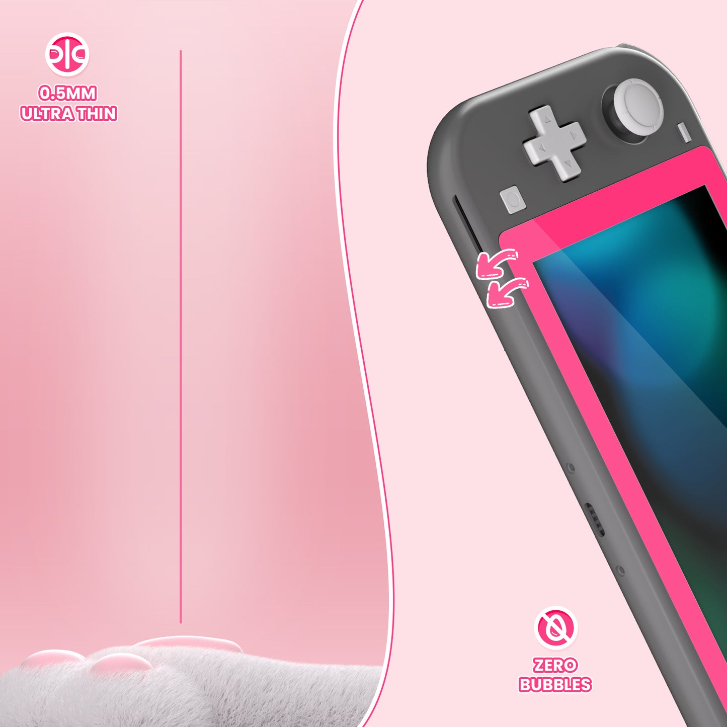 PlayVital 2 Pack Transparent HD Clear Saver Protector Film, Tempered Glass Screen Protector for Nintendo Switch Lite - Bright Pink