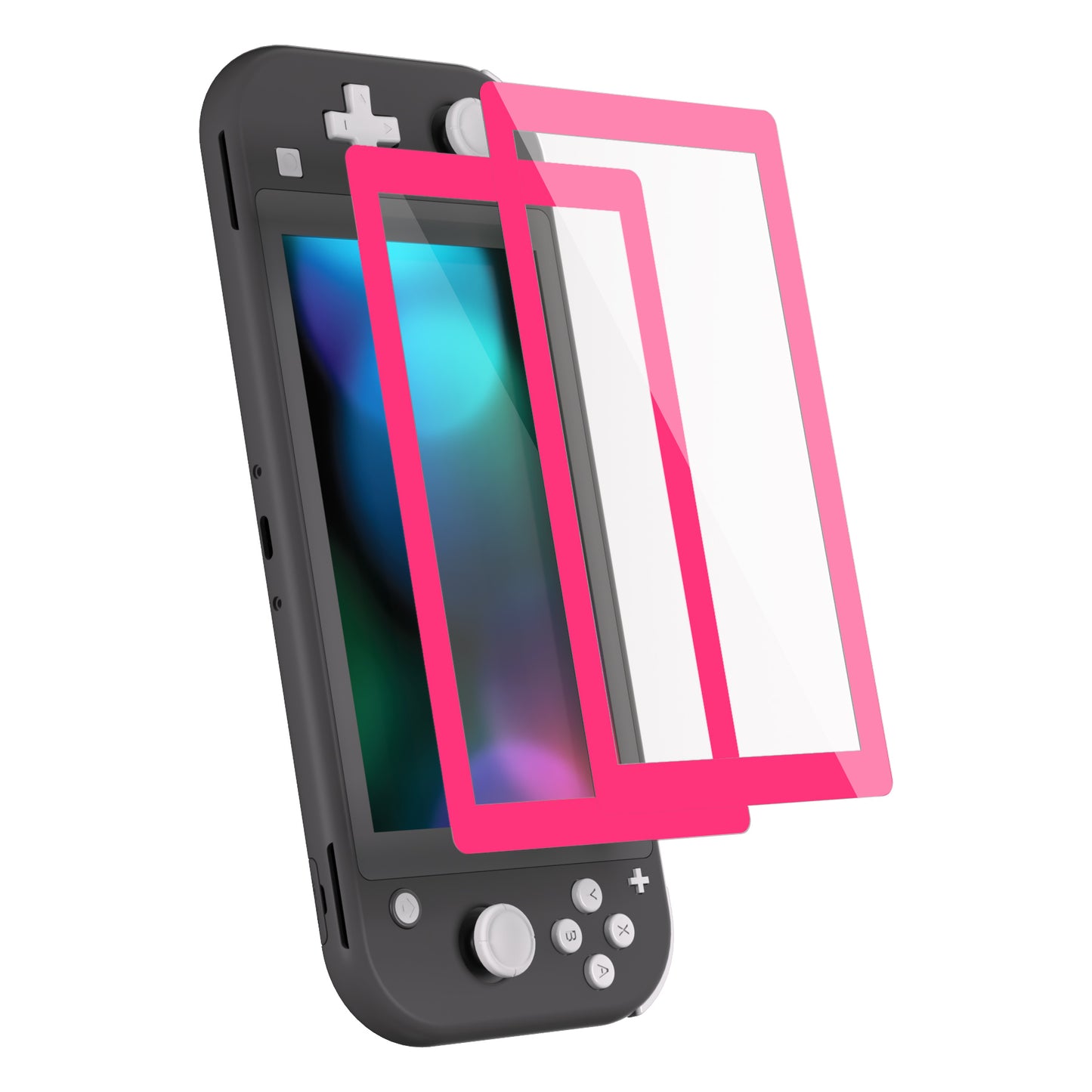 PlayVital 2 Pack Transparent HD Clear Saver Protector Film, Tempered Glass Screen Protector for Nintendo Switch Lite - Bright Pink