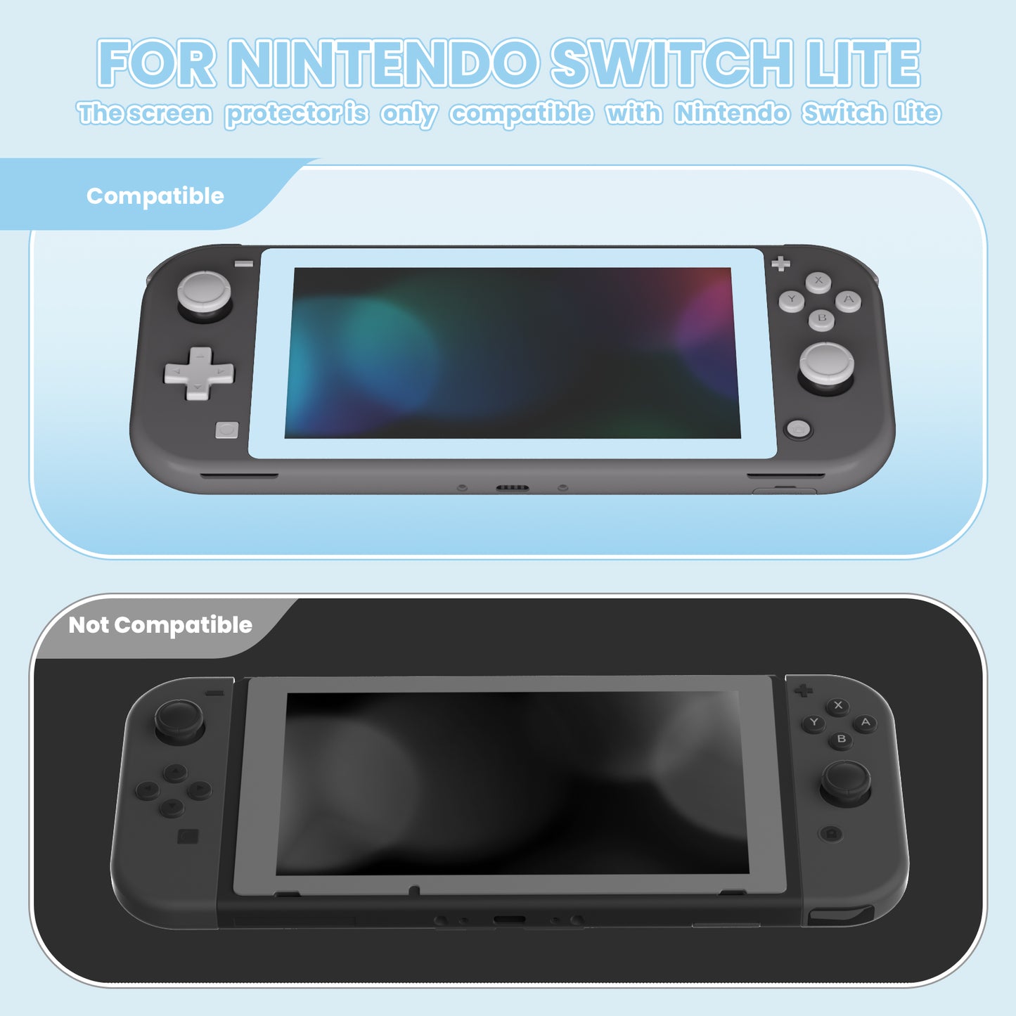 PlayVital 2 Pack Transparent HD Clear Saver Protector Film, Tempered Glass Screen Protector for Nintendo Switch Lite - Sky Blue