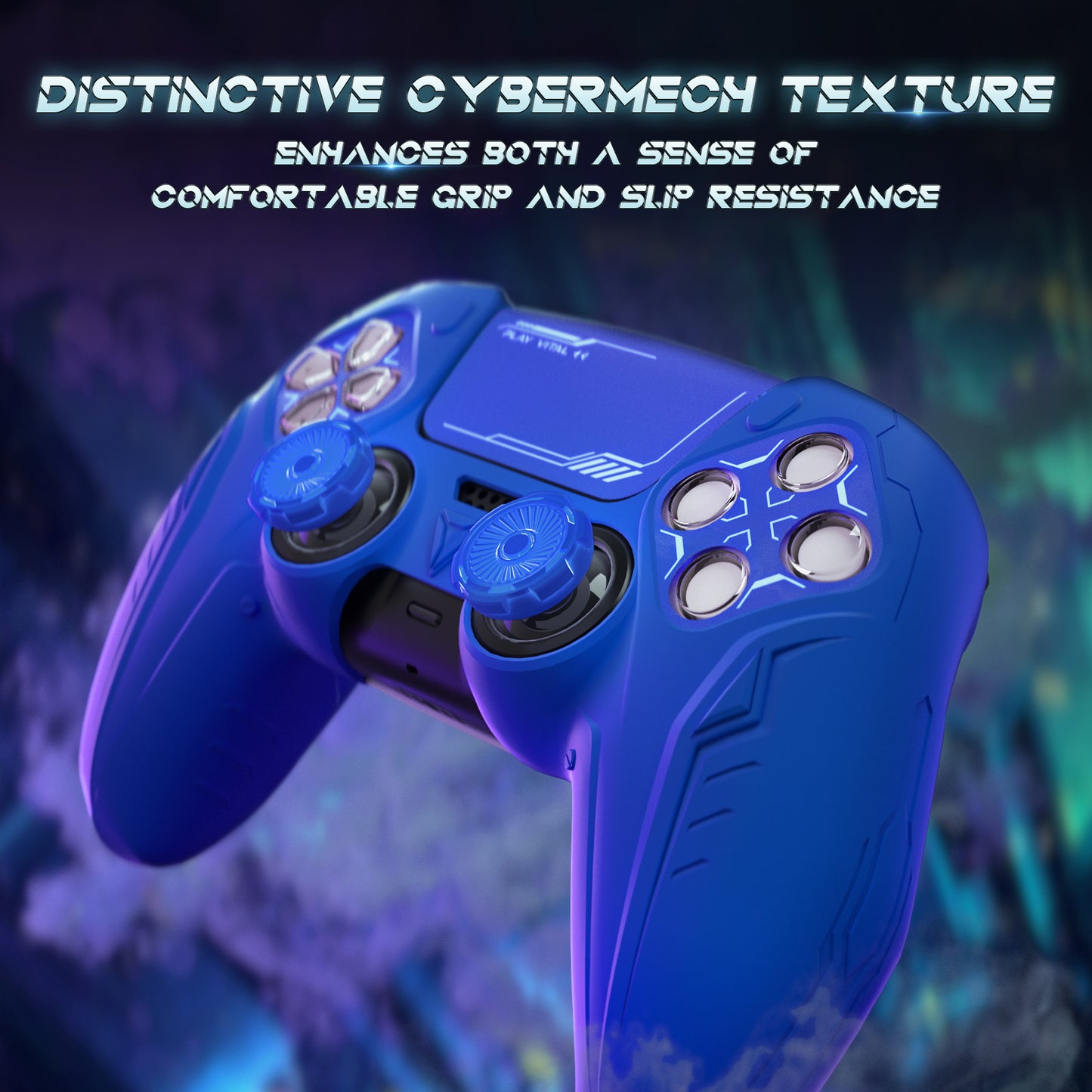 PlayVital 2 Set Futuristic CyberMech Design Silicone Case with Thumb Grips for PS5 Wireless Controller, Compatible with PS5 Official Charging Dock - Black - CHXPFP006 (Copy) PlayVital