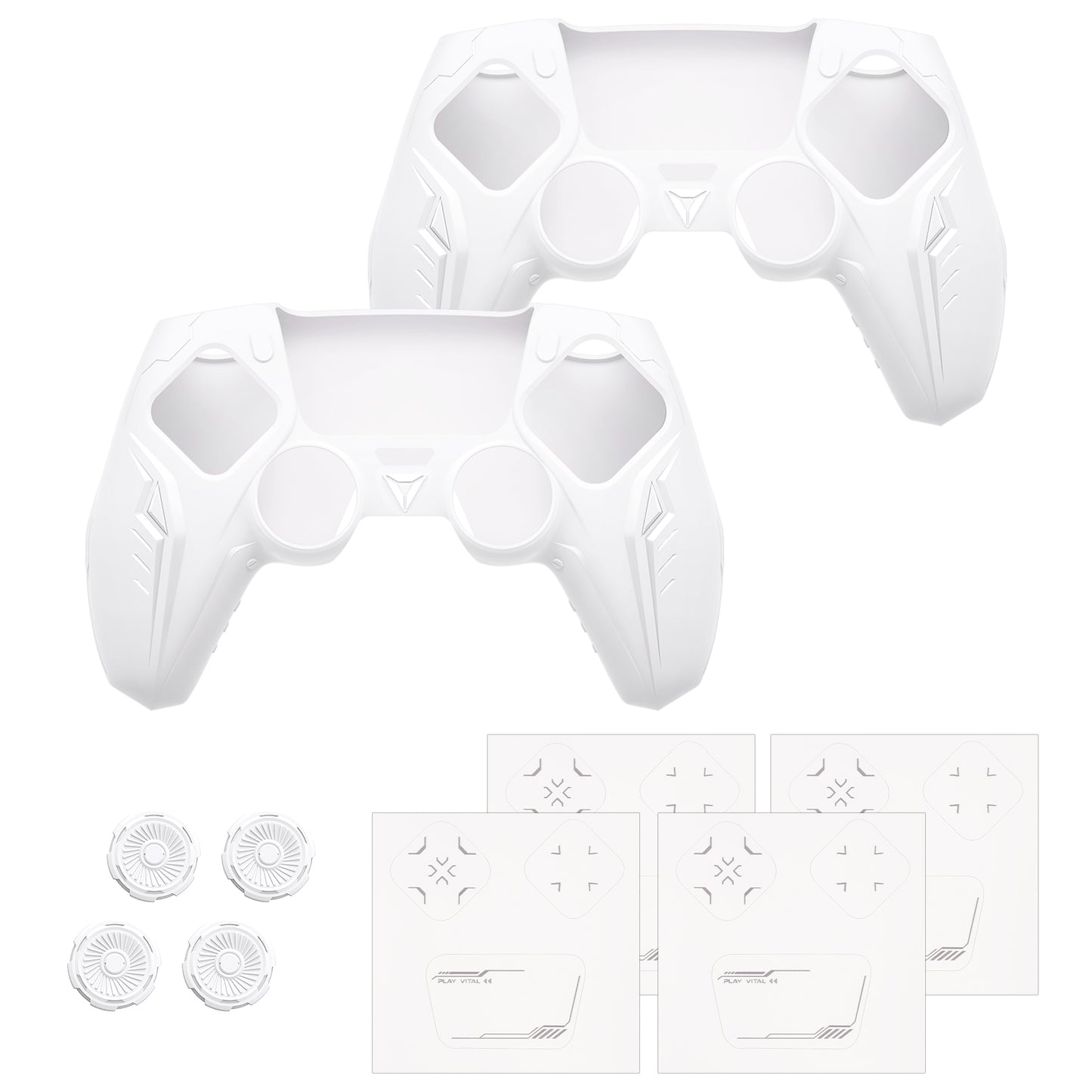 PlayVital 2 Set Futuristic CyberMech Design Silicone Case with Thumb Grips for PS5 Wireless Controller, Compatible with PS5 Official Charging Dock - White - CHXPFP007 PlayVital