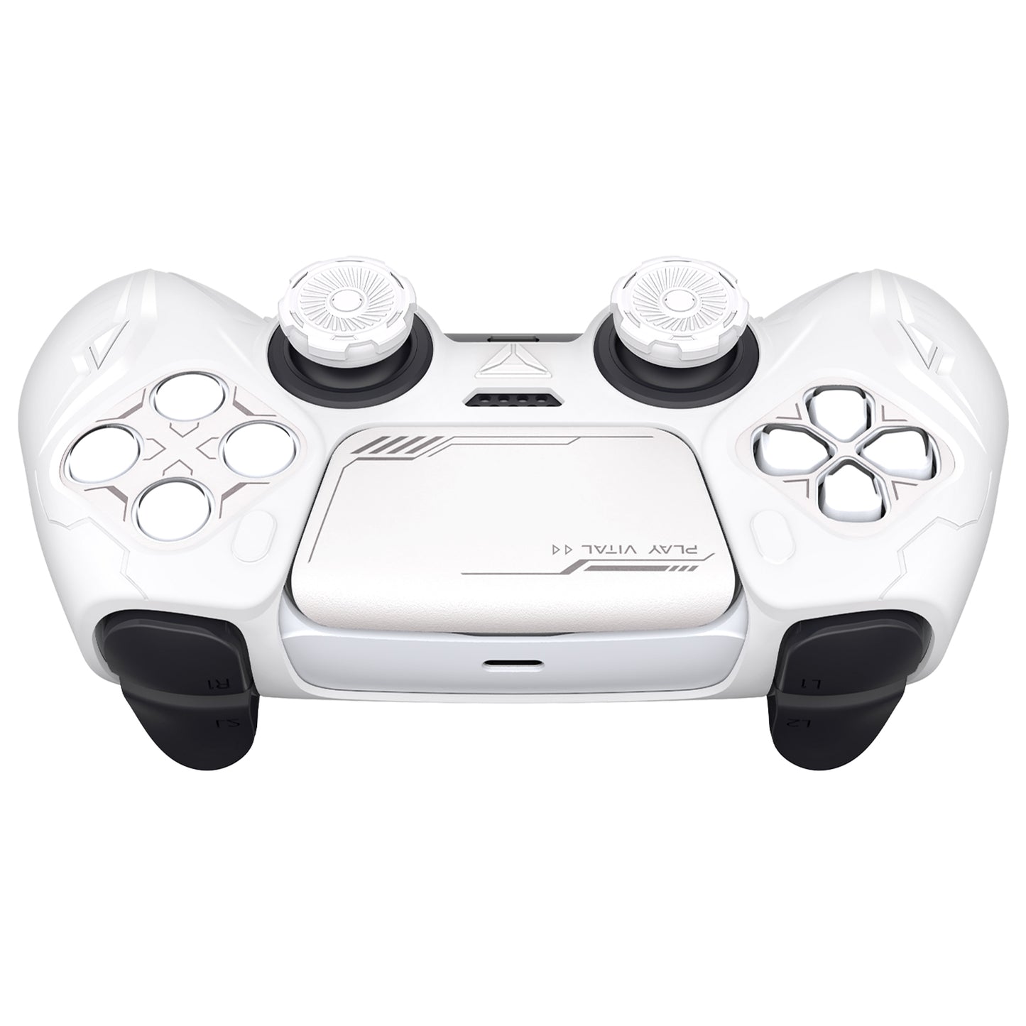 PlayVital 2 Set Futuristic CyberMech Design Silicone Case with Thumb Grips for PS5 Wireless Controller, Compatible with PS5 Official Charging Dock - White - CHXPFP007 PlayVital