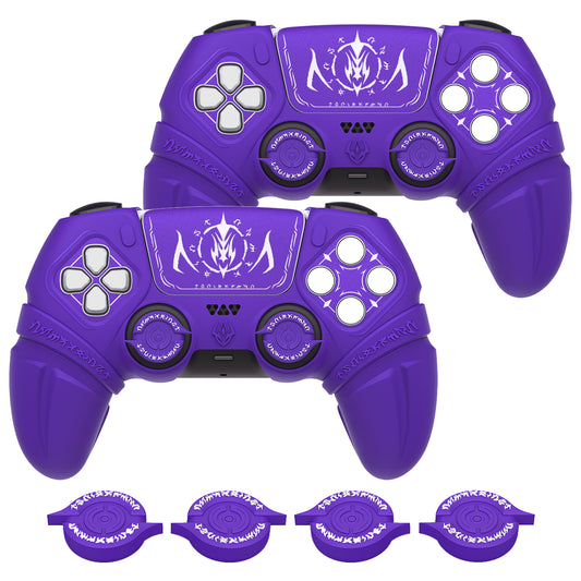 PlayVital 2 Set Runes Edition Silicone Cover Skin for PS5 Controller with Thumb Grips & Touchpad Skin & D-pad Area Sticker, Compatible with PS5 Charging Dock - Purple - FVEPFP007 PlayVital