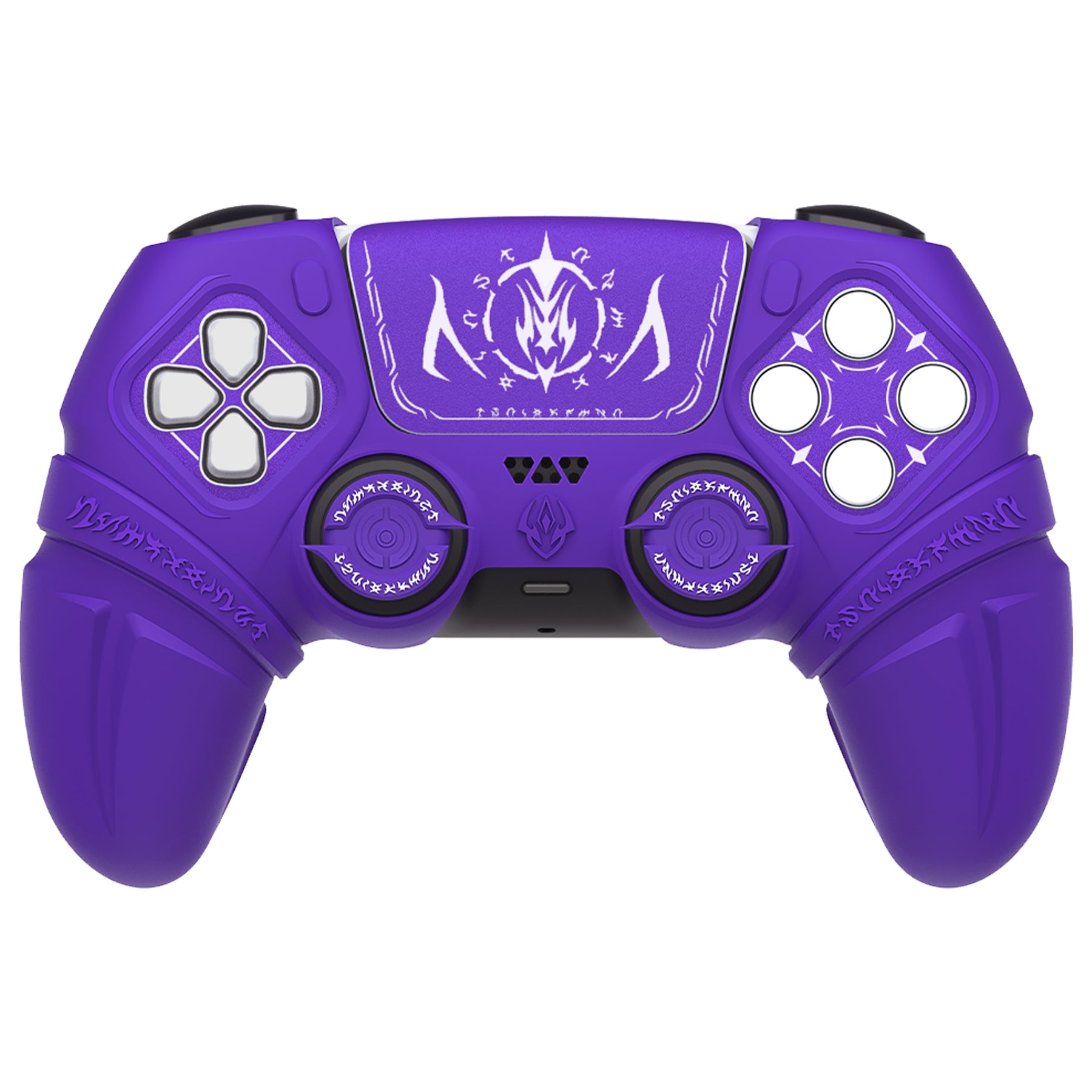 PlayVital 2 Set Runes Edition Silicone Cover Skin for PS5 Controller with Thumb Grips & Touchpad Skin & D-pad Area Sticker, Compatible with PS5 Charging Dock - Purple - FVEPFP007 PlayVital