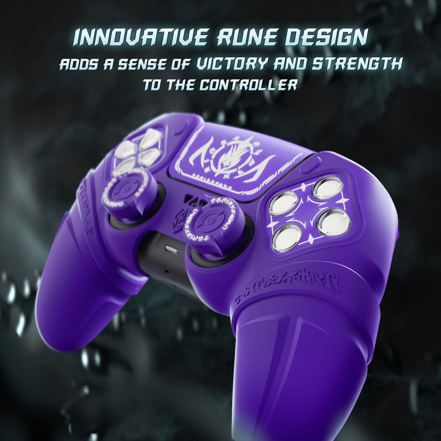 PlayVital 2 Set Runes Edition Silicone Cover Skin for PS5 Controller with Thumb Grips & Touchpad Skin & D-pad Area Sticker, Compatible with PS5 Charging Dock - Purple - FVEPFP007 PlayVital