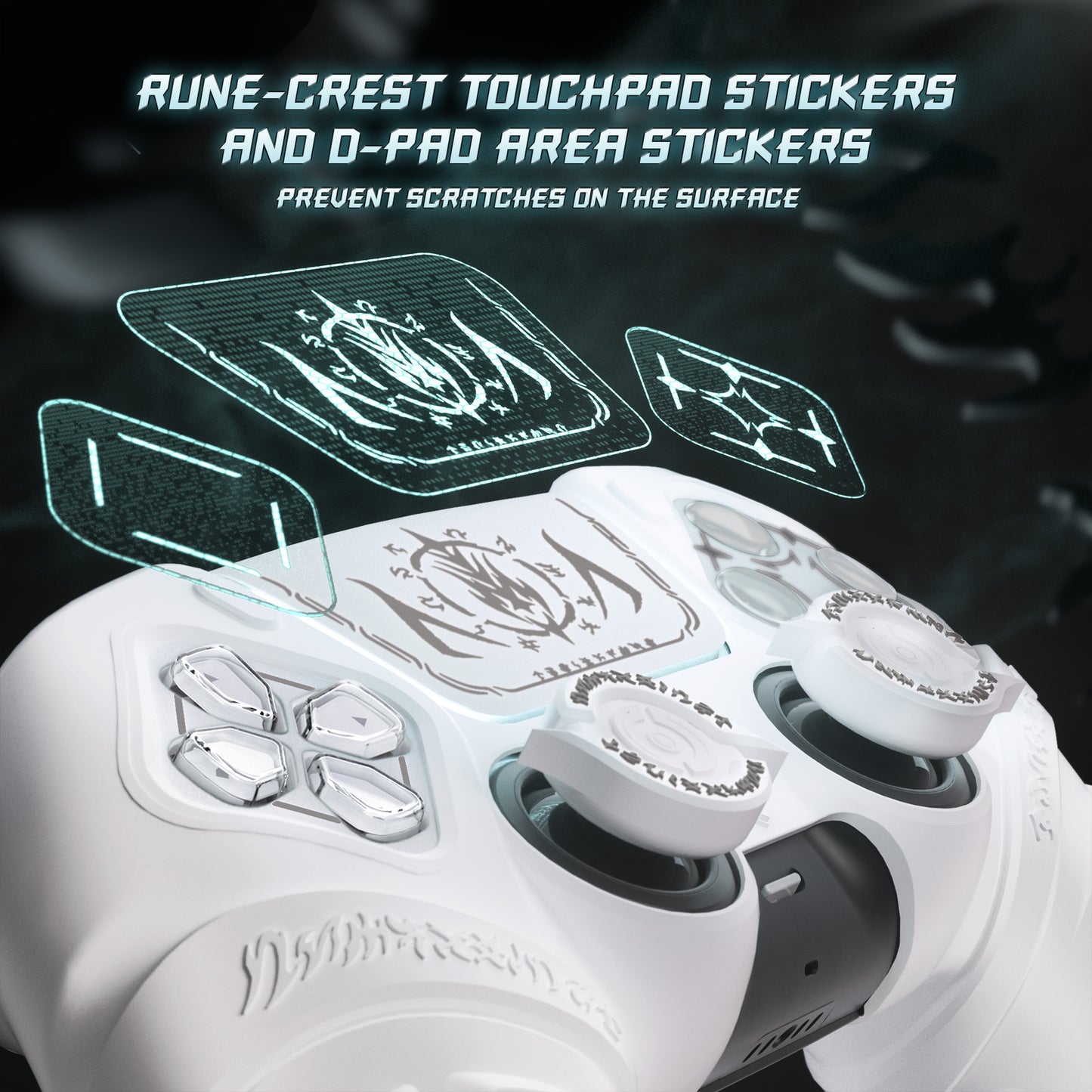 PlayVital 2 Set Runes Edition Silicone Cover Skin for PS5 Controller with Thumb Grips & Touchpad Skin & D-pad Area Sticker, Compatible with PS5 Charging Dock - Black - FVEPFP005 (Copy) PlayVital