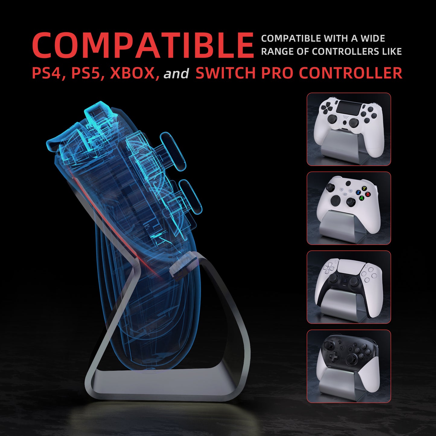 PlayVital 2 Set Stand-AL Universal Metal Game Controller Stand for PS5 & PS4 & Xbox Series X/S & Xbox One & Switch Pro Aluminium Metal Display Gamepad Holder - Gray