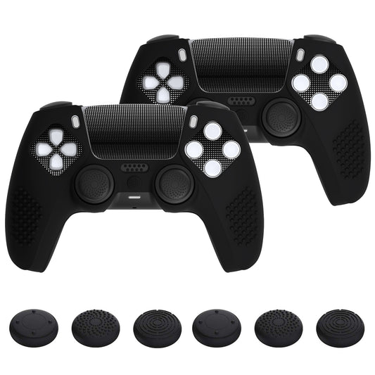 PlayVital 2 Set Upgraded 3D Studded Edition Anti-Slip Silicone Cover Skin with 6 Thumb Grips & 2 Stickers for PS5 Controller, Compatible with Charging Dock - Black PlayVital