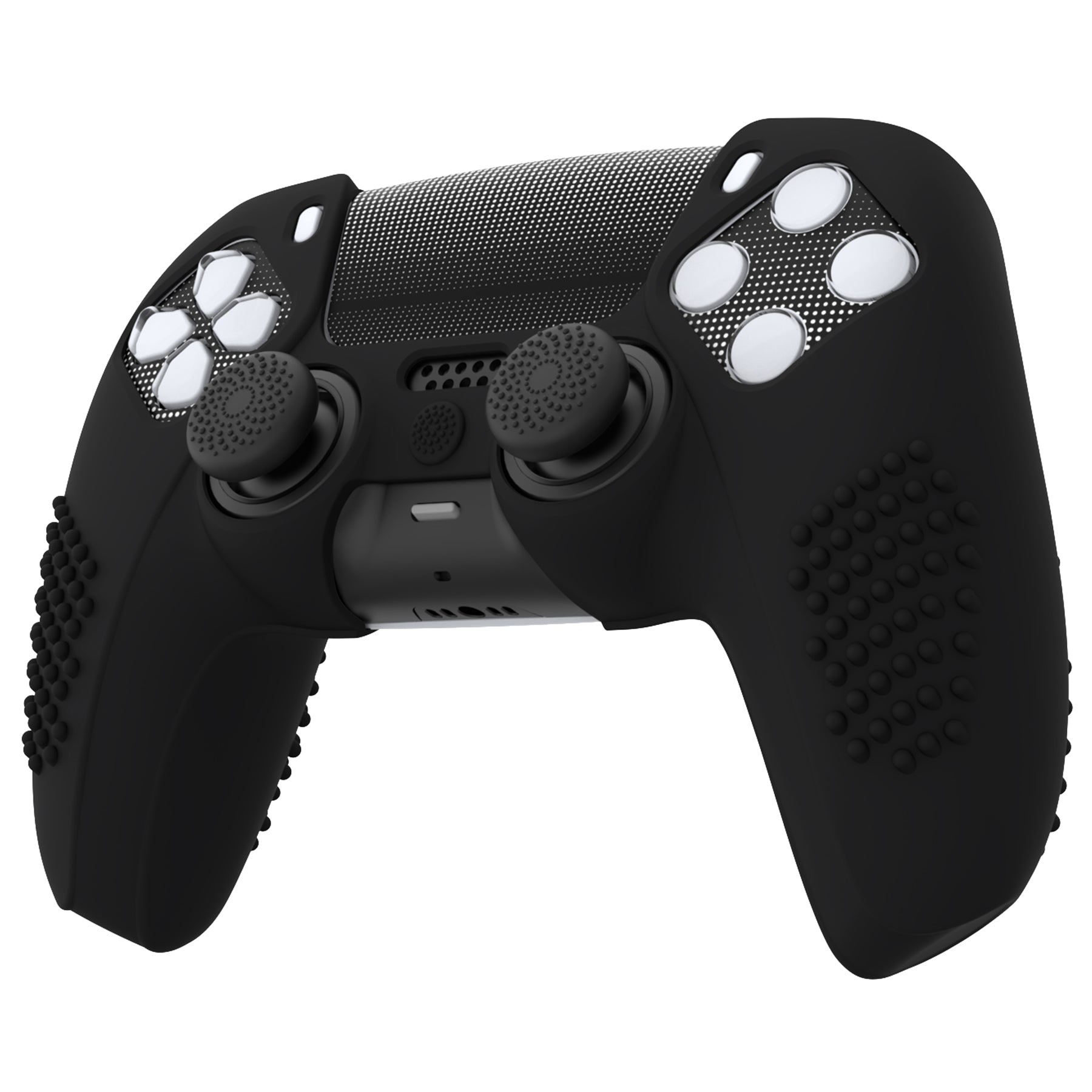 PlayVital 2 Set Upgraded 3D Studded Edition Anti-Slip Silicone Cover Skin with 6 Thumb Grips & 2 Stickers for PS5 Controller, Compatible with Charging Dock - Black PlayVital