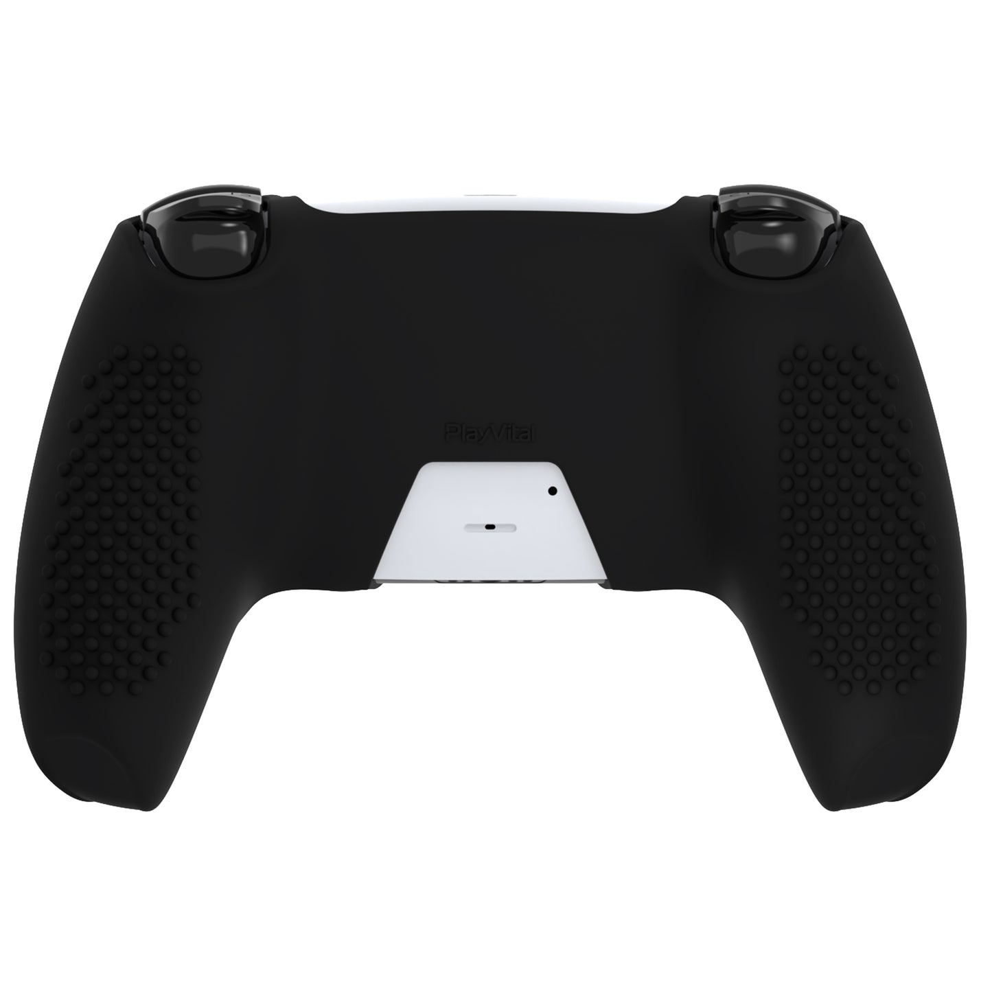 PlayVital 2 Set Upgraded 3D Studded Edition Anti-Slip Silicone Cover Skin with 6 Thumb Grips & 2 Stickers for PS5 Controller, Compatible with Charging Dock - Black PlayVital