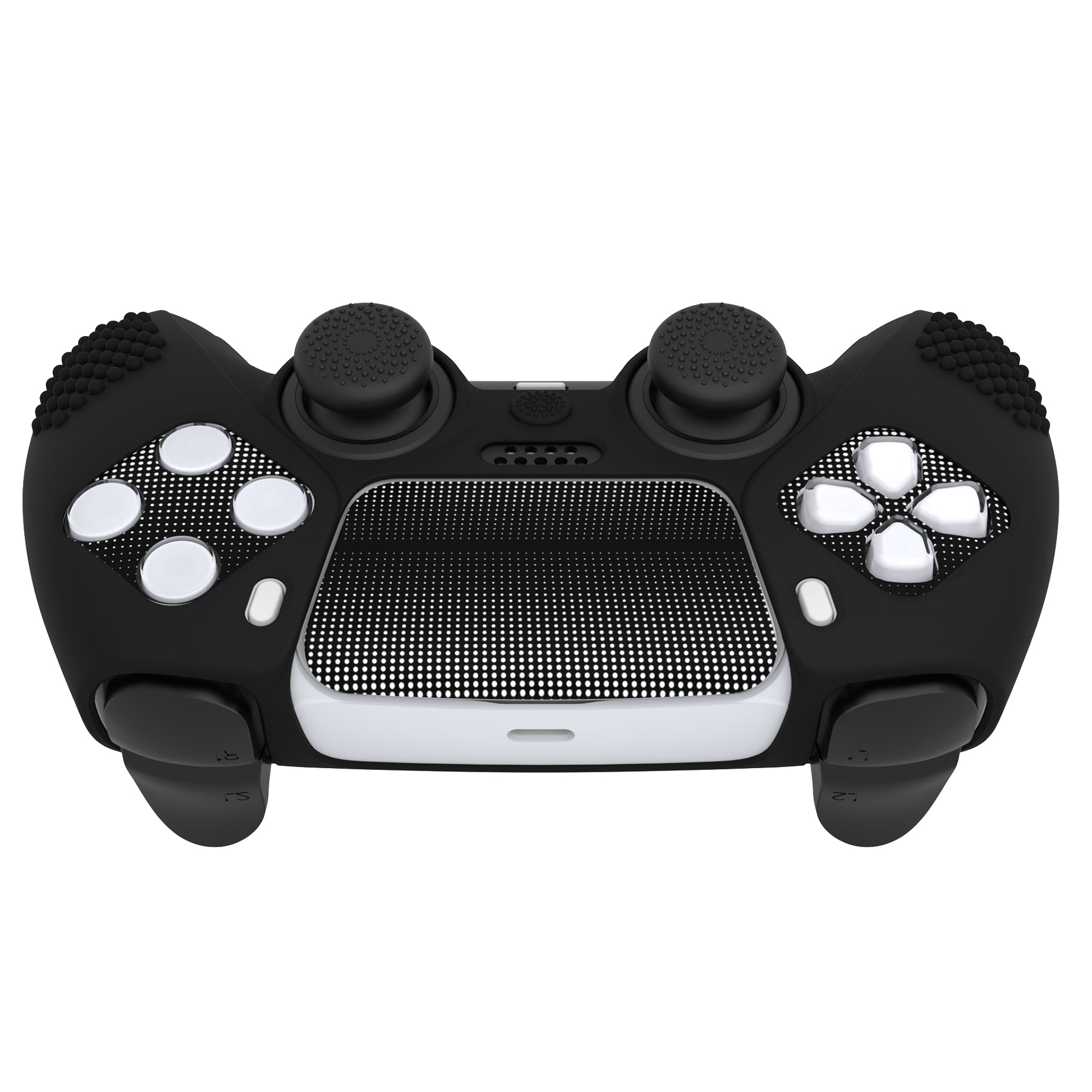 PlayVital 2 Set Upgraded 3D Studded Edition Anti-Slip Silicone Cover Skin with 6 Thumb Grips & 2 Stickers for PS5 Controller, Compatible with Charging Dock - Black PlayVital