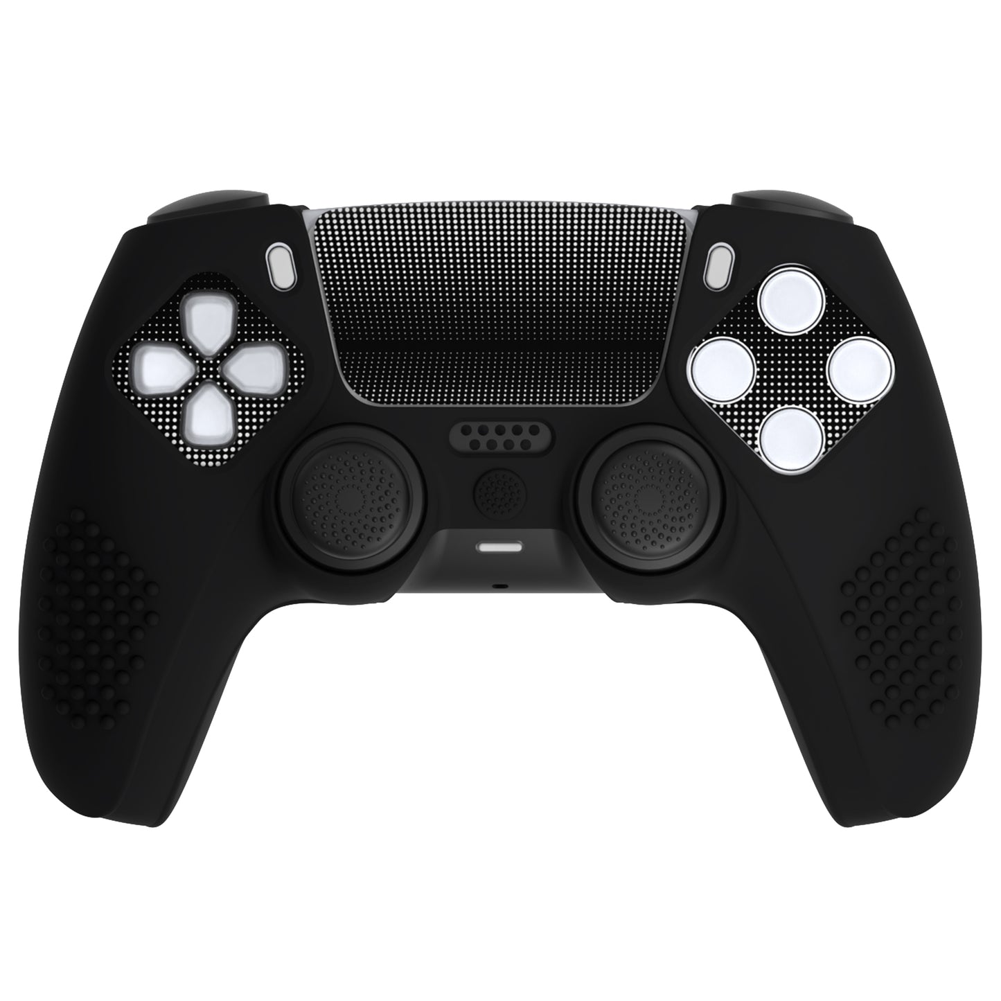 PlayVital 2 Set Upgraded 3D Studded Edition Anti-Slip Silicone Cover Skin with 6 Thumb Grips & 2 Stickers for PS5 Controller, Compatible with Charging Dock - Black PlayVital