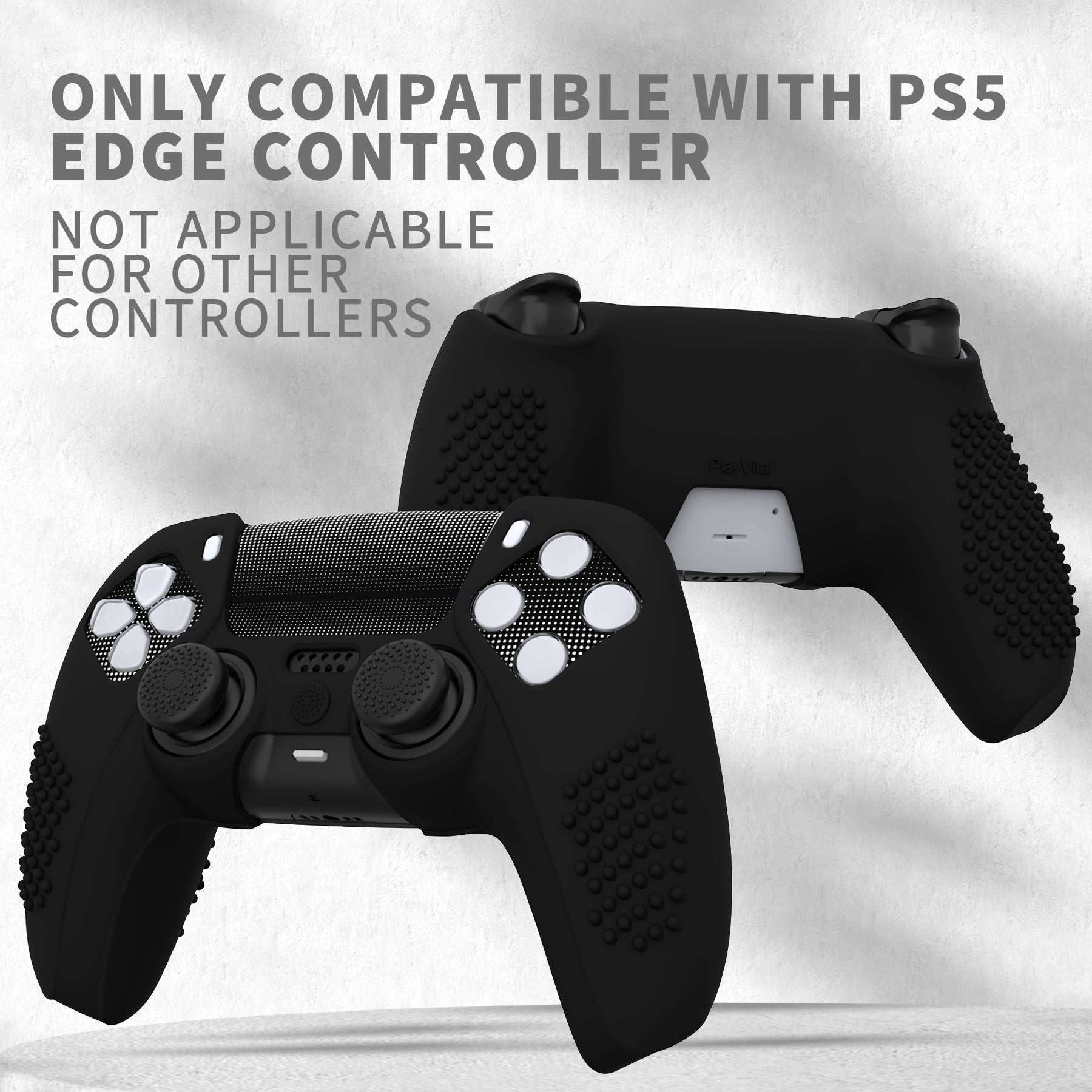 PlayVital 2 Set Upgraded 3D Studded Edition Anti-Slip Silicone Cover Skin with 6 Thumb Grips & 2 Stickers for PS5 Controller, Compatible with Charging Dock - Black PlayVital