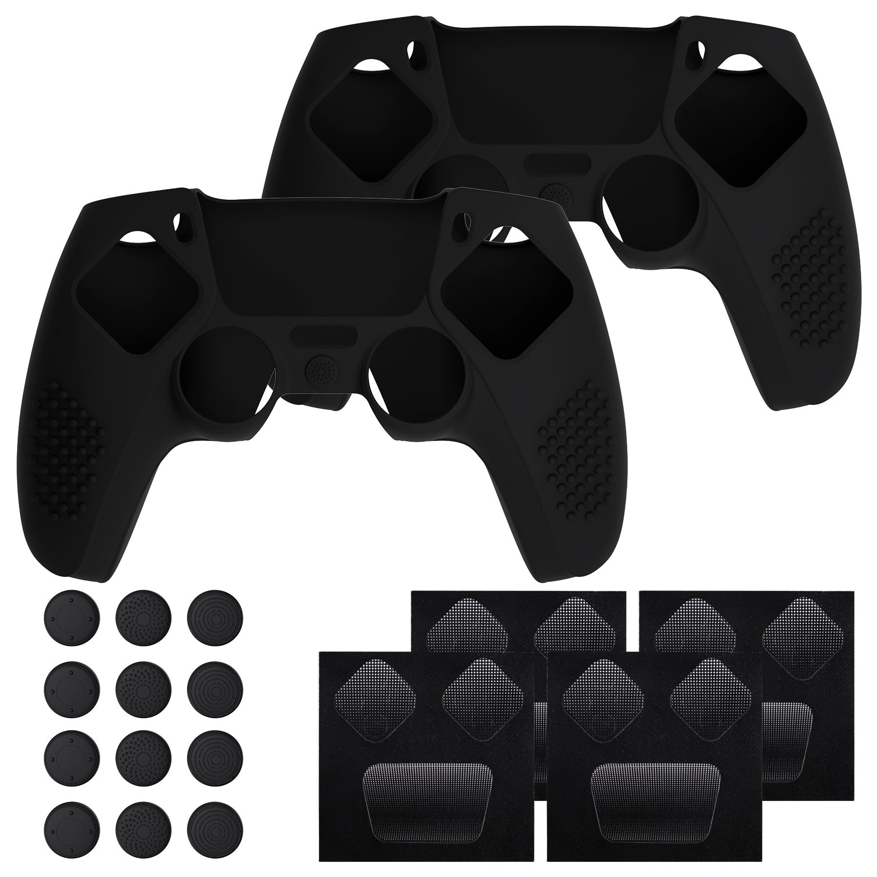 PlayVital 2 Set Upgraded 3D Studded Edition Anti-Slip Silicone Cover Skin with 6 Thumb Grips & 2 Stickers for PS5 Controller, Compatible with Charging Dock - Black PlayVital