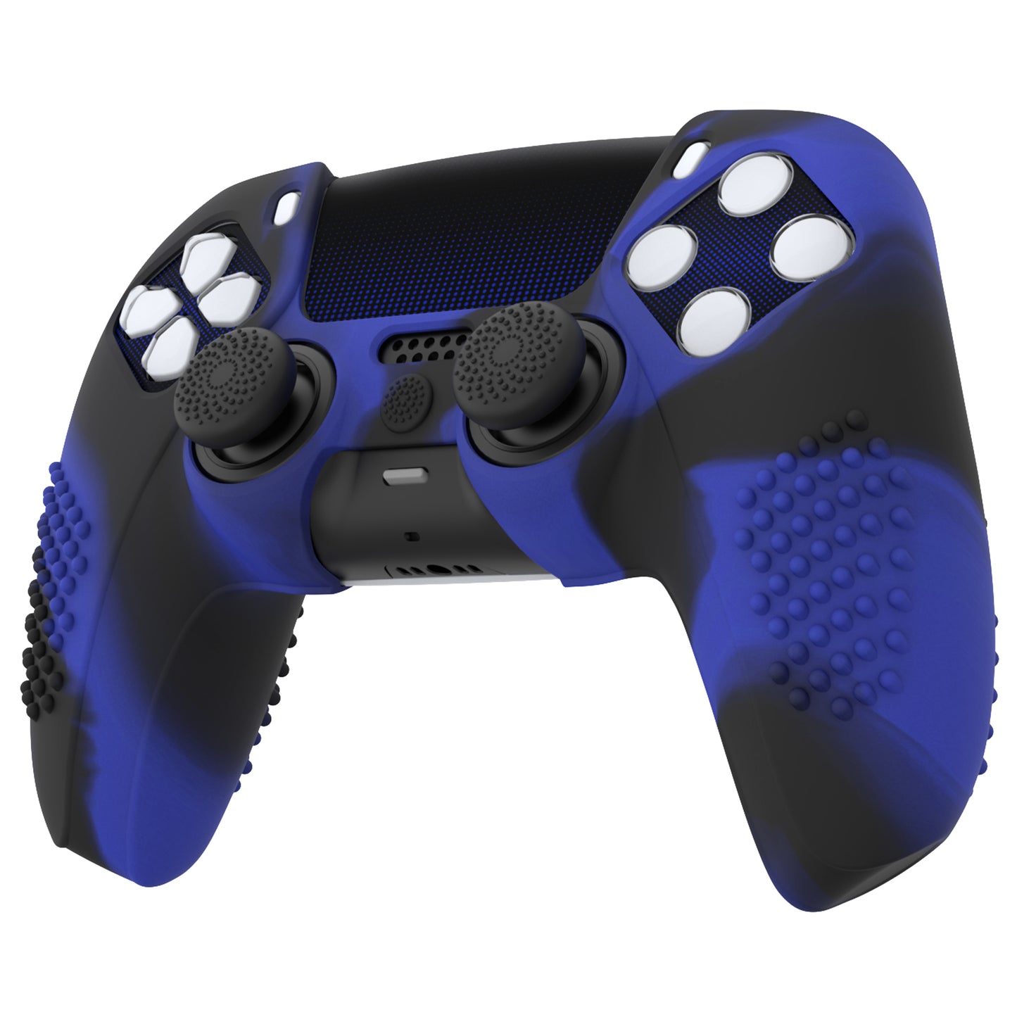 PlayVital 2 Set Upgraded 3D Studded Edition Anti-Slip Silicone Cover Skin with 6 Thumb Grips & 2 Stickers for PS5 Controller, Compatible with Charging Dock - Blue & Black PlayVital