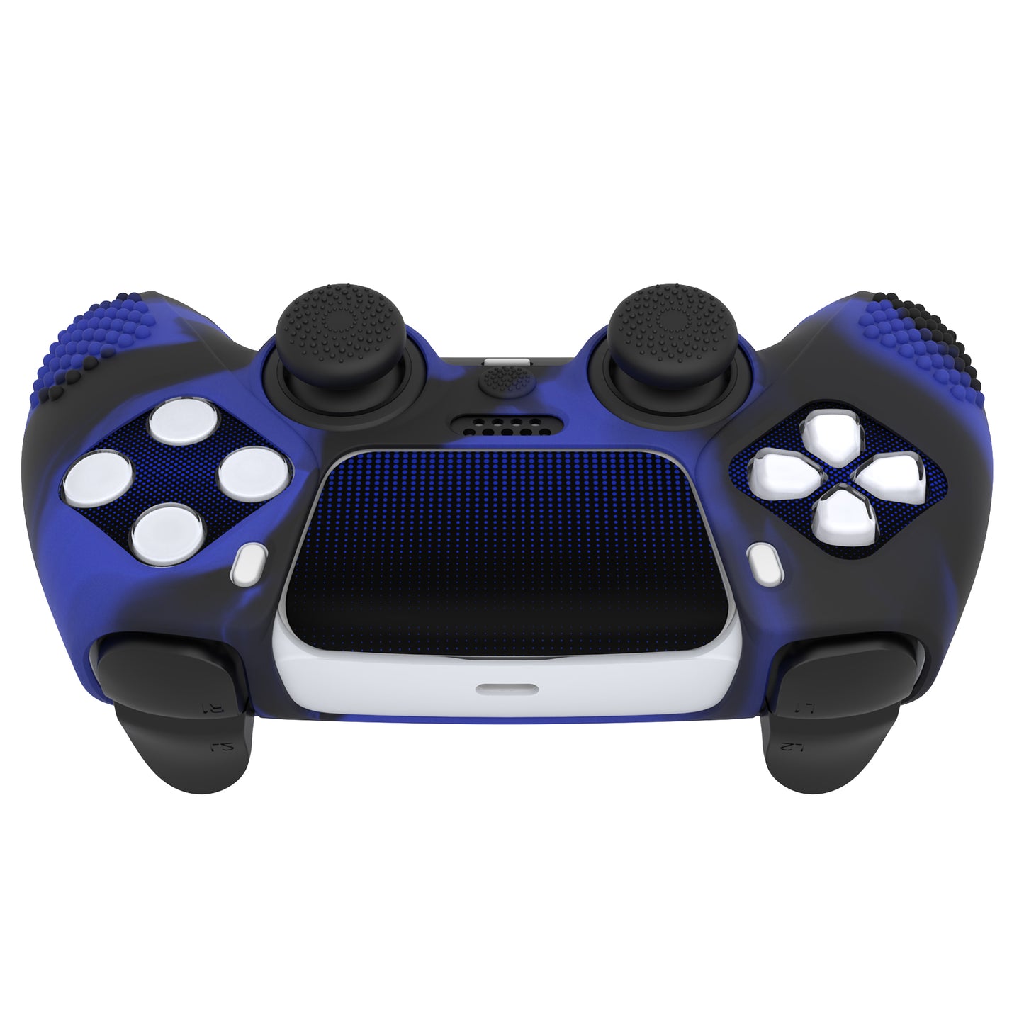 PlayVital 2 Set Upgraded 3D Studded Edition Anti-Slip Silicone Cover Skin with 6 Thumb Grips & 2 Stickers for PS5 Controller, Compatible with Charging Dock - Blue & Black PlayVital