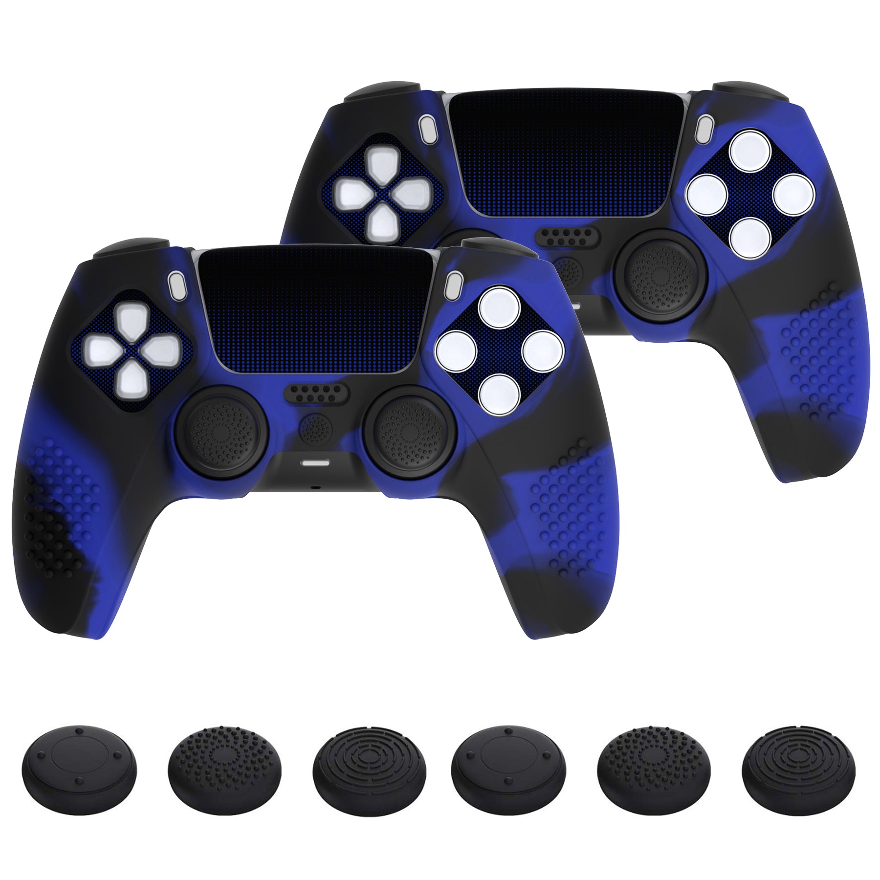 PlayVital 2 Set Upgraded 3D Studded Edition Anti-Slip Silicone Cover Skin with 6 Thumb Grips & 2 Stickers for PS5 Controller, Compatible with Charging Dock - Blue & Black PlayVital