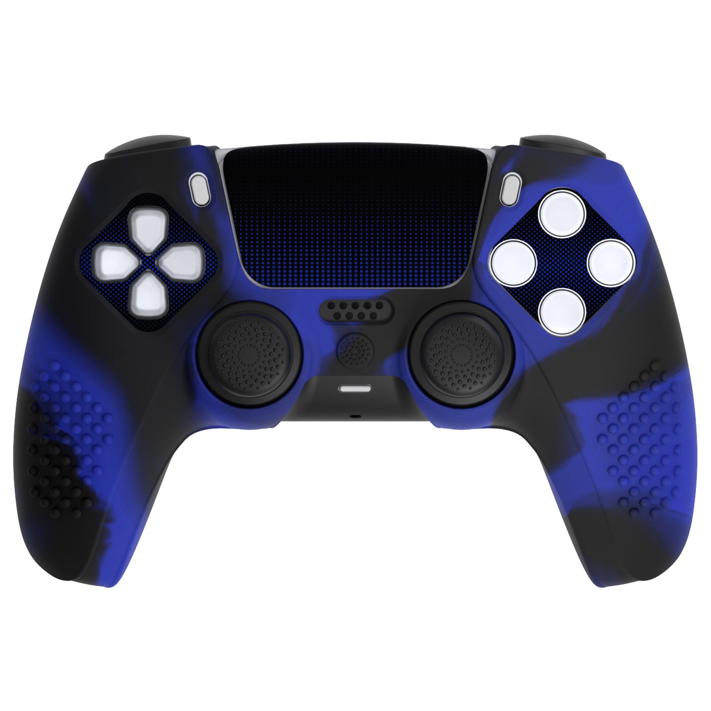 PlayVital 2 Set Upgraded 3D Studded Edition Anti-Slip Silicone Cover Skin with 6 Thumb Grips & 2 Stickers for PS5 Controller, Compatible with Charging Dock - Blue & Black PlayVital