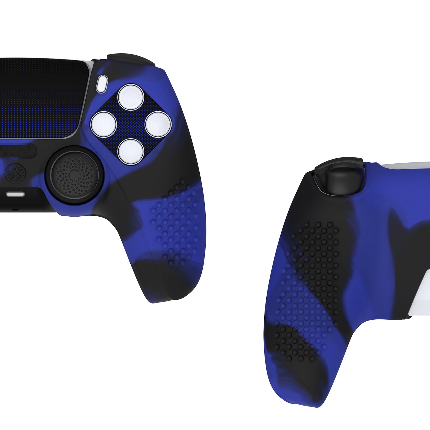 PlayVital 2 Set Upgraded 3D Studded Edition Anti-Slip Silicone Cover Skin with 6 Thumb Grips & 2 Stickers for PS5 Controller, Compatible with Charging Dock - Blue & Black PlayVital