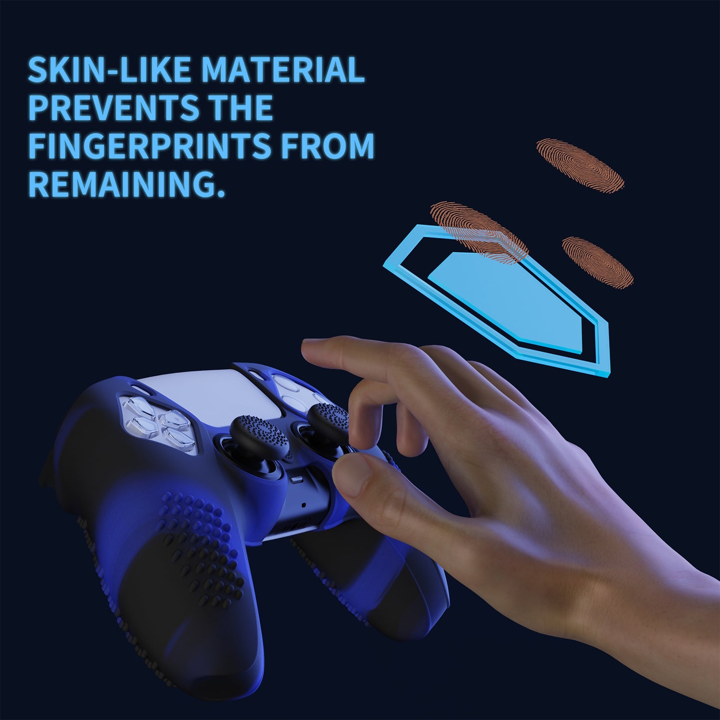 PlayVital 2 Set Upgraded 3D Studded Edition Anti-Slip Silicone Cover Skin with 6 Thumb Grips & 2 Stickers for PS5 Controller, Compatible with Charging Dock - Blue & Black PlayVital