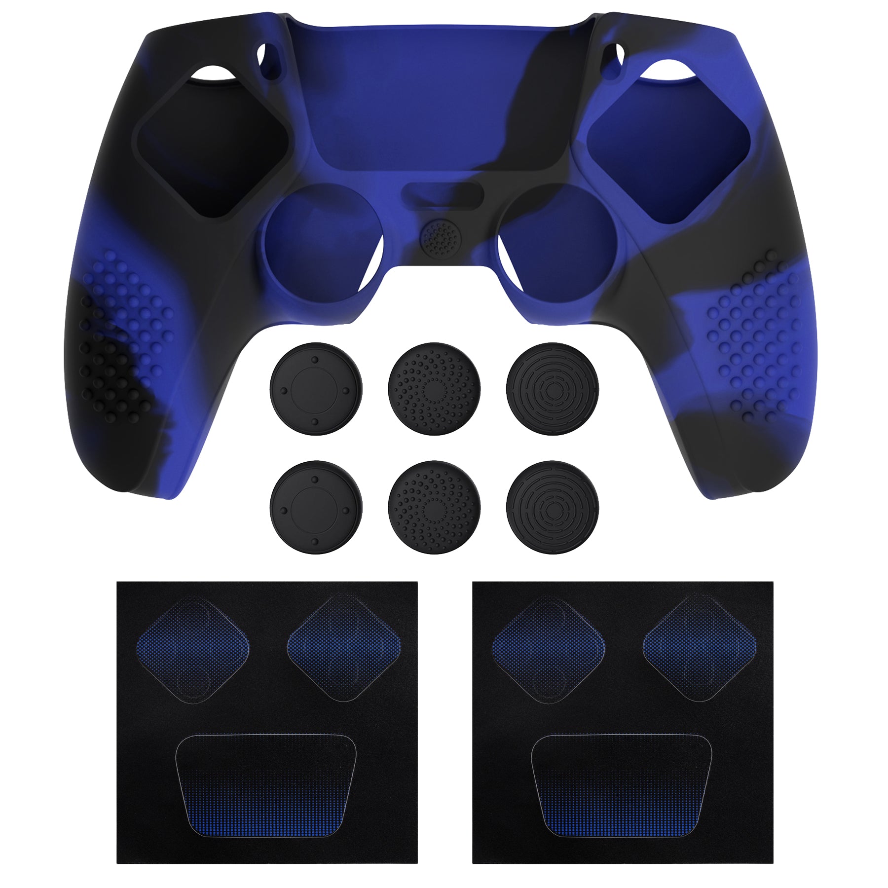 PlayVital 2 Set Upgraded 3D Studded Edition Anti-Slip Silicone Cover Skin with 6 Thumb Grips & 2 Stickers for PS5 Controller, Compatible with Charging Dock - Blue & Black PlayVital